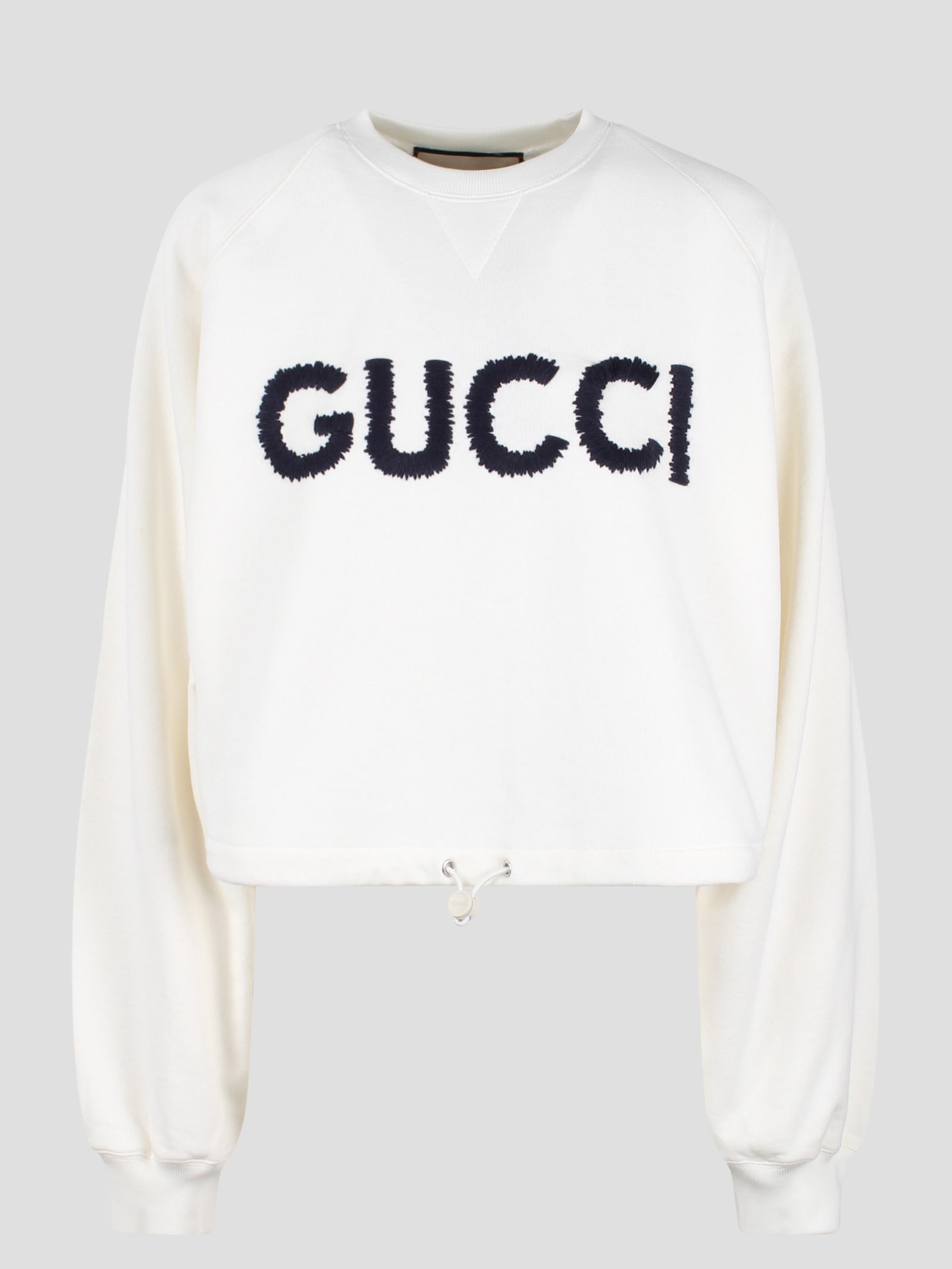 Shop Gucci Cotton Jersey Drawstring Sweatshirt In White