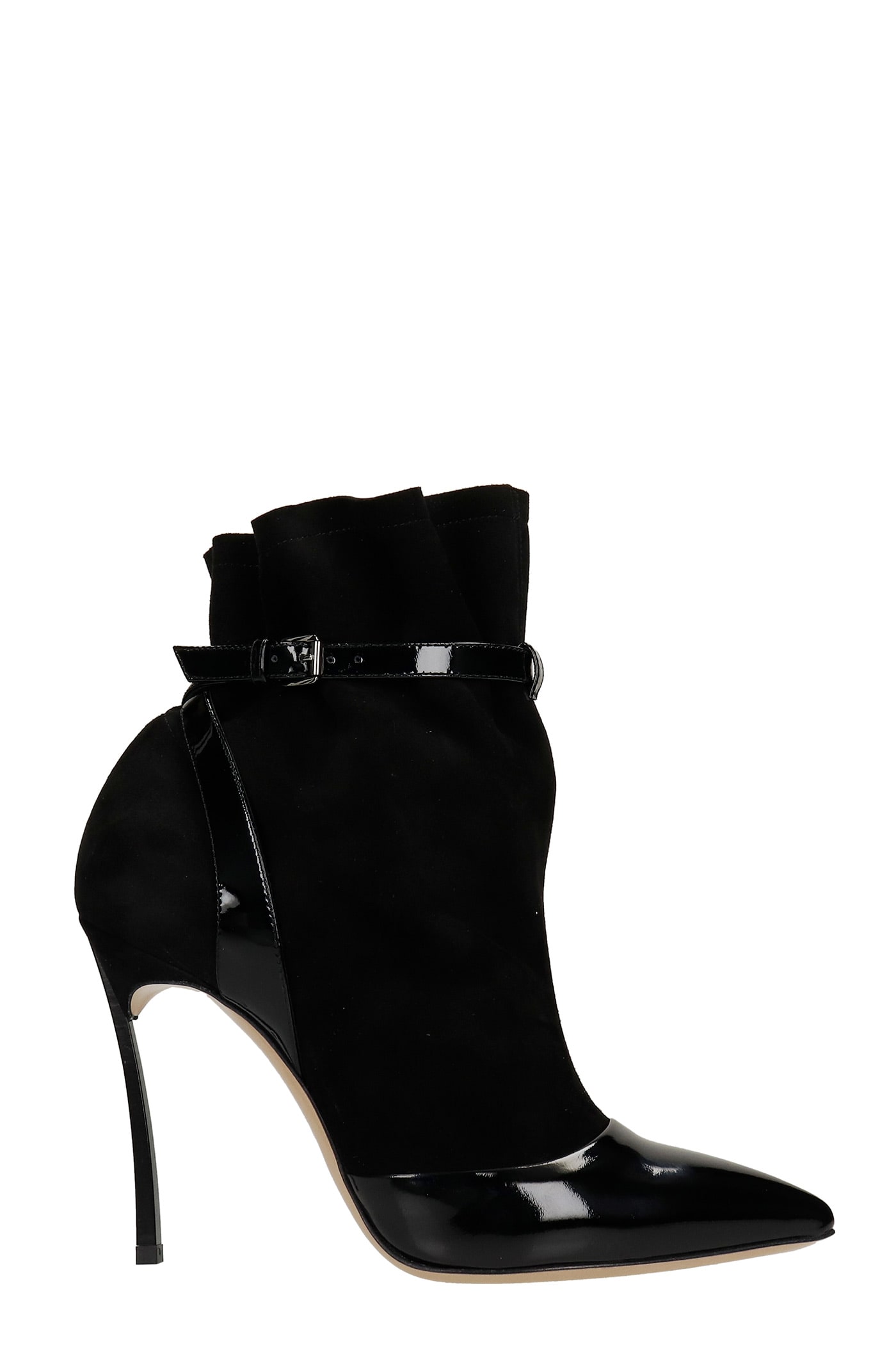 Casadei Blade Vogue High Heels Ankle Boots In Black Leather And Fabric