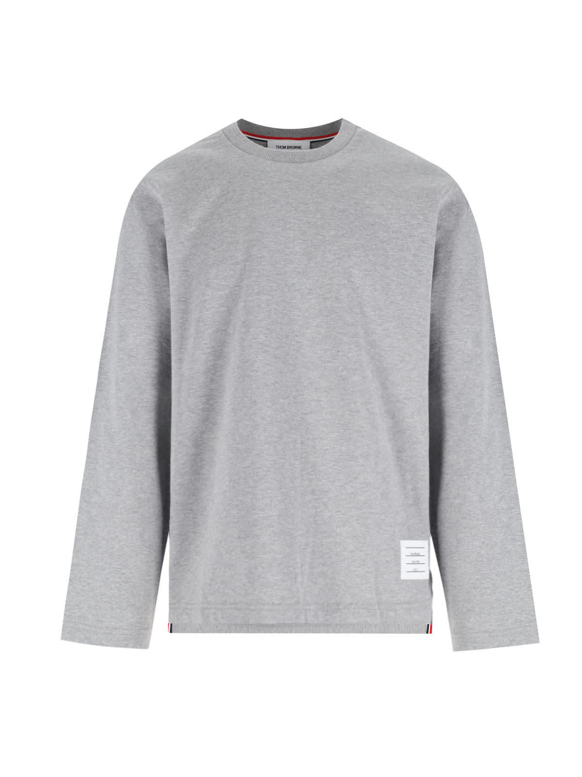 Thom Browne Oversized Long Sleeve Tee W/ Rwb Knit Trim In Gray