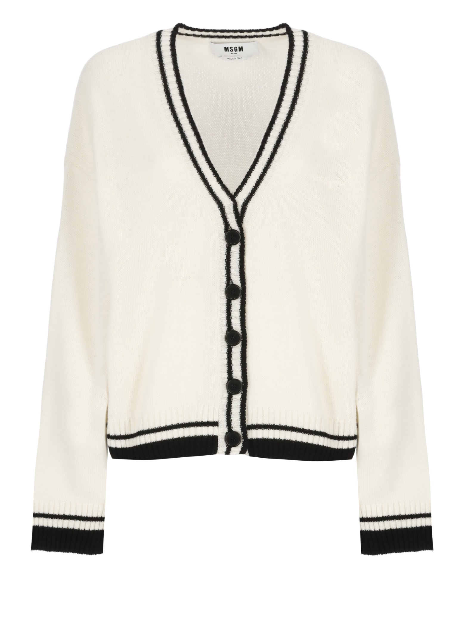 Shop Msgm Wool Cardigan In White