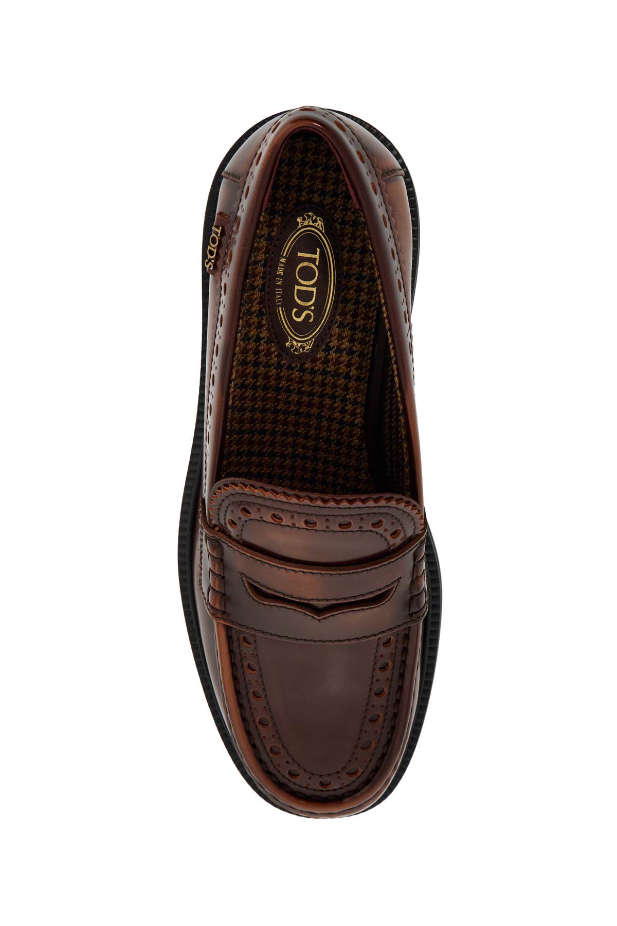 Shop Tod's Leather Brogue Loafers In Cuoio Scuro (brown)