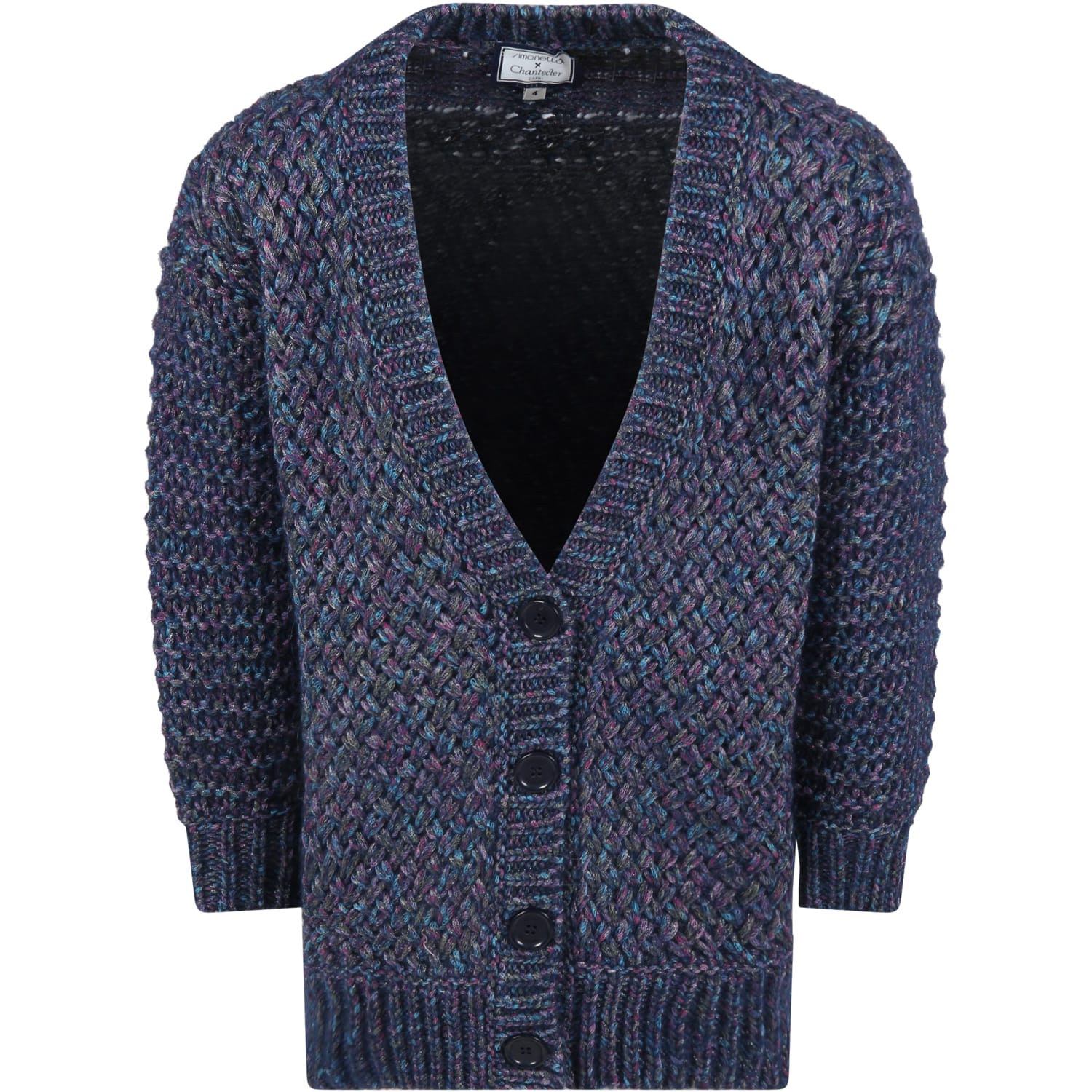 Simonetta Blue Cardigan For Girl With Colorful Lurex Details