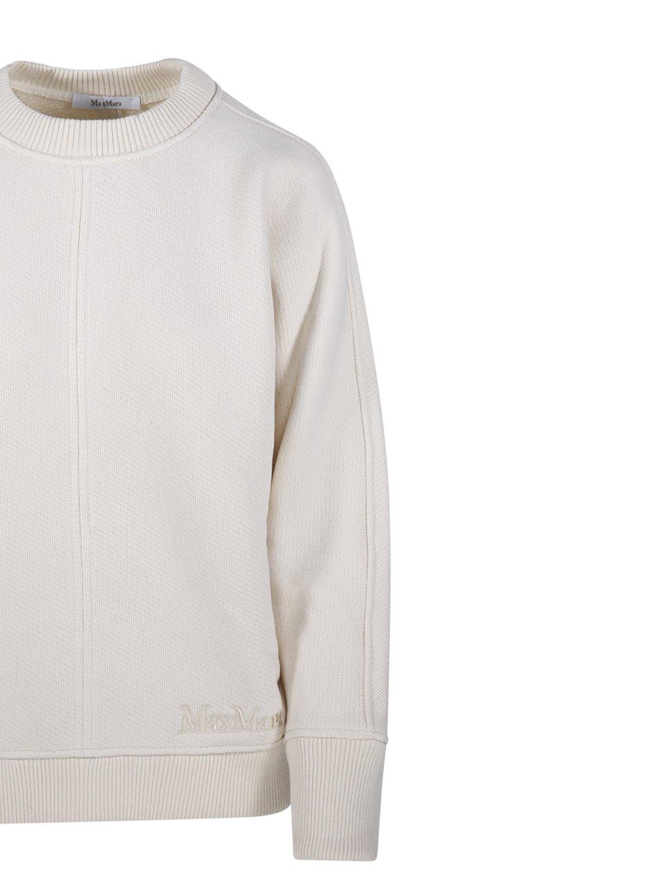 Max Mara Logo Embroidered Crewneck Jumper In Bianco Lana