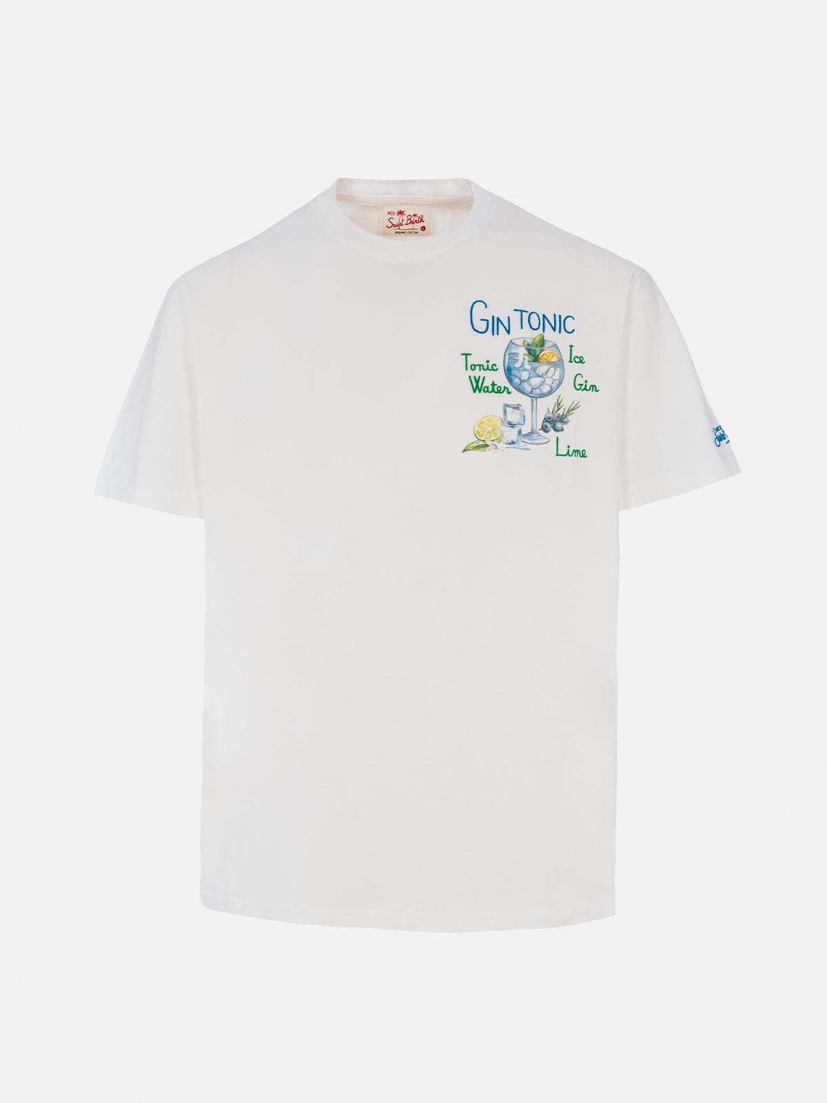 Shop Mc2 Saint Barth Man Cotton T-shirt With Gin Tonic Print And Embroidery In White