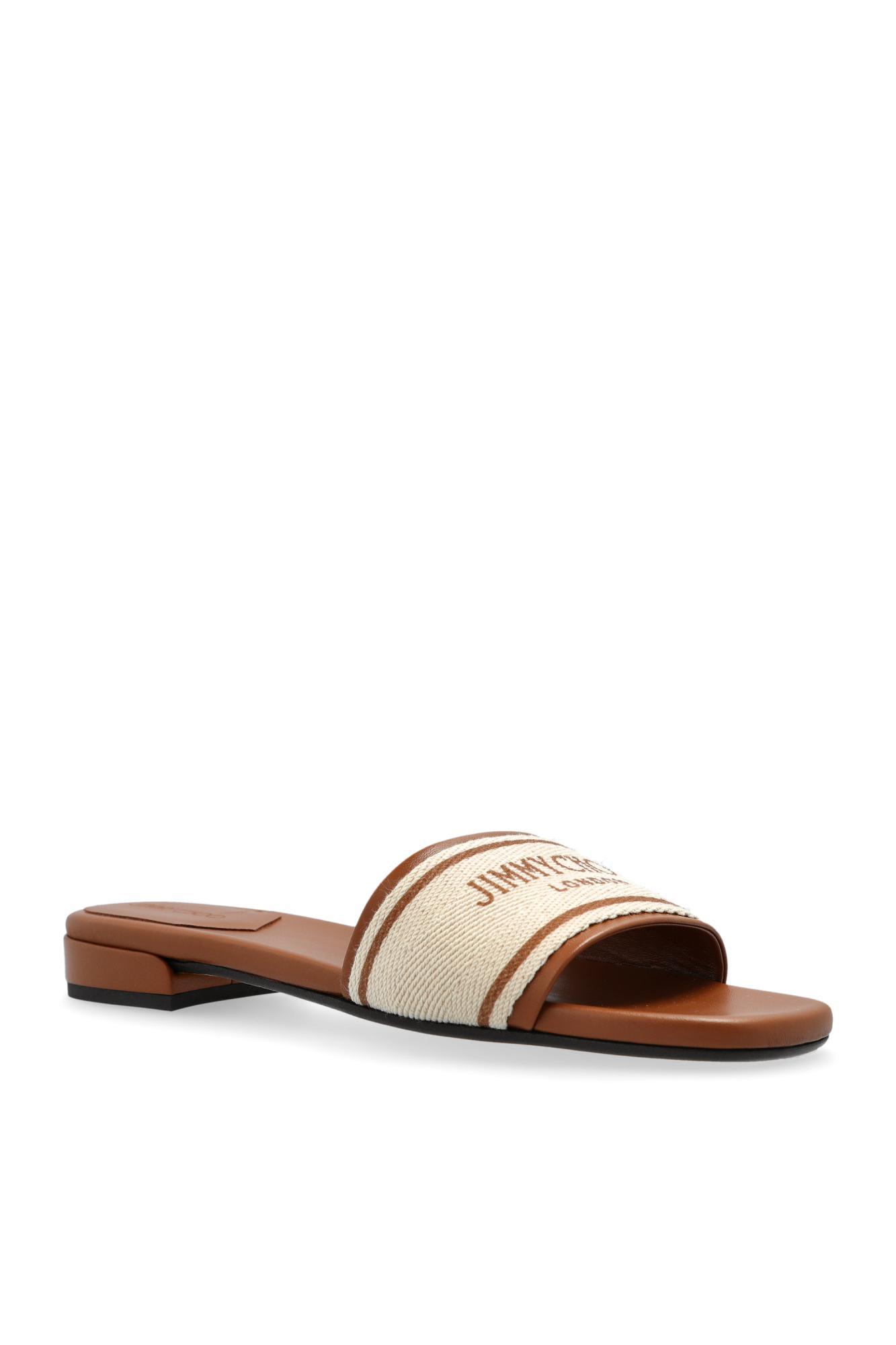 Jimmy Choo Joa Leather Flat Sandals With Round Toe In Brown