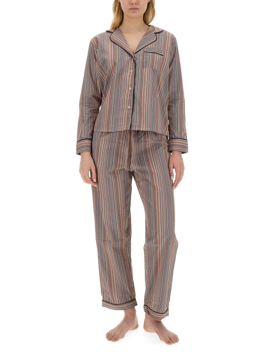 Shop Paul Smith Striped Pattern Pajama Set In Multicolour