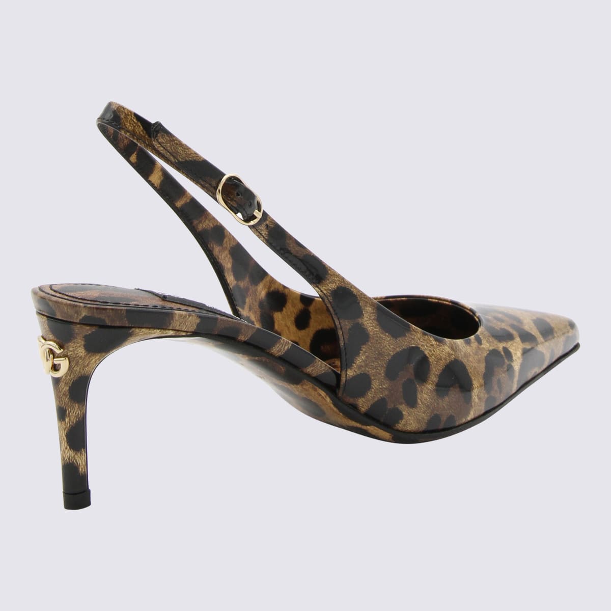 Shop Dolce & Gabbana Leopard Print Leather Slingback Pumps In Brown