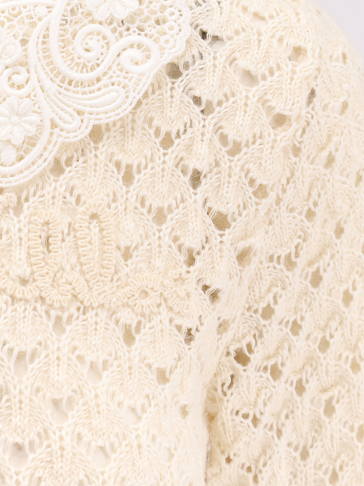 Chloé Polo Shirt With Lace Collar And Perforated Design In Neutral