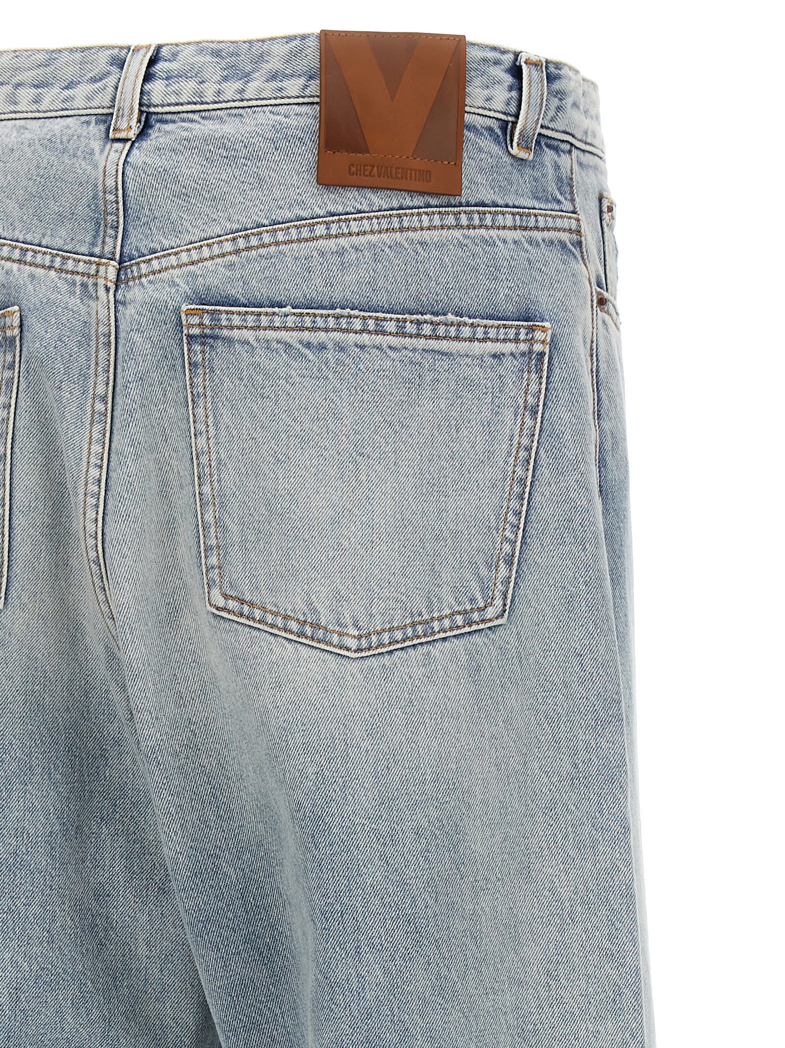 Valentino Rolled Cuffs Denim Trousers In Light Blue