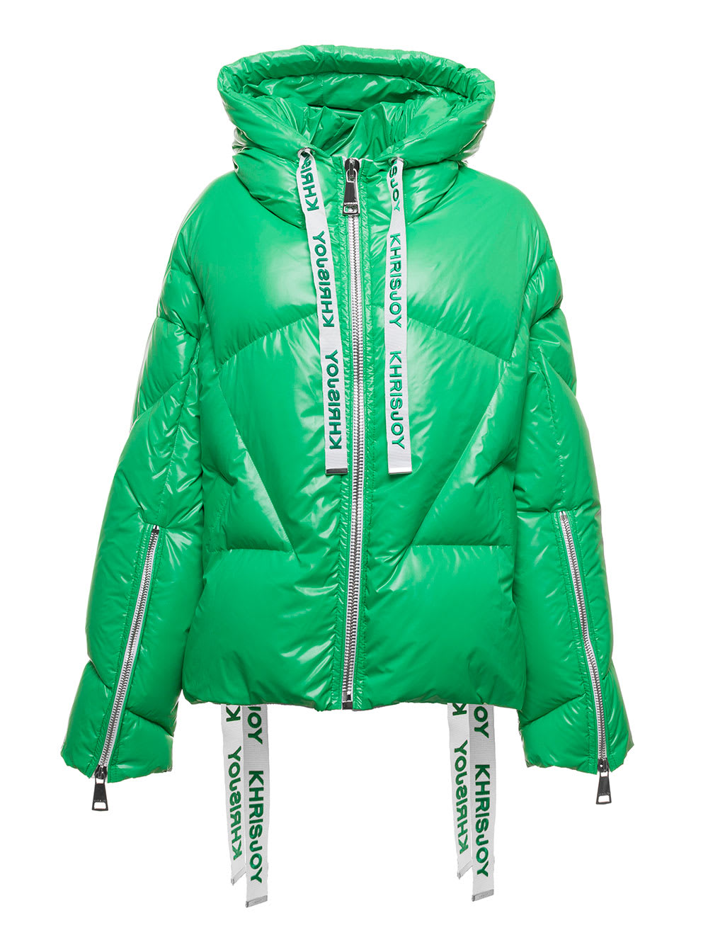 Iconic Shiny Green Down Jacket In Patent Technical Fabric Khrisjoy Woman
