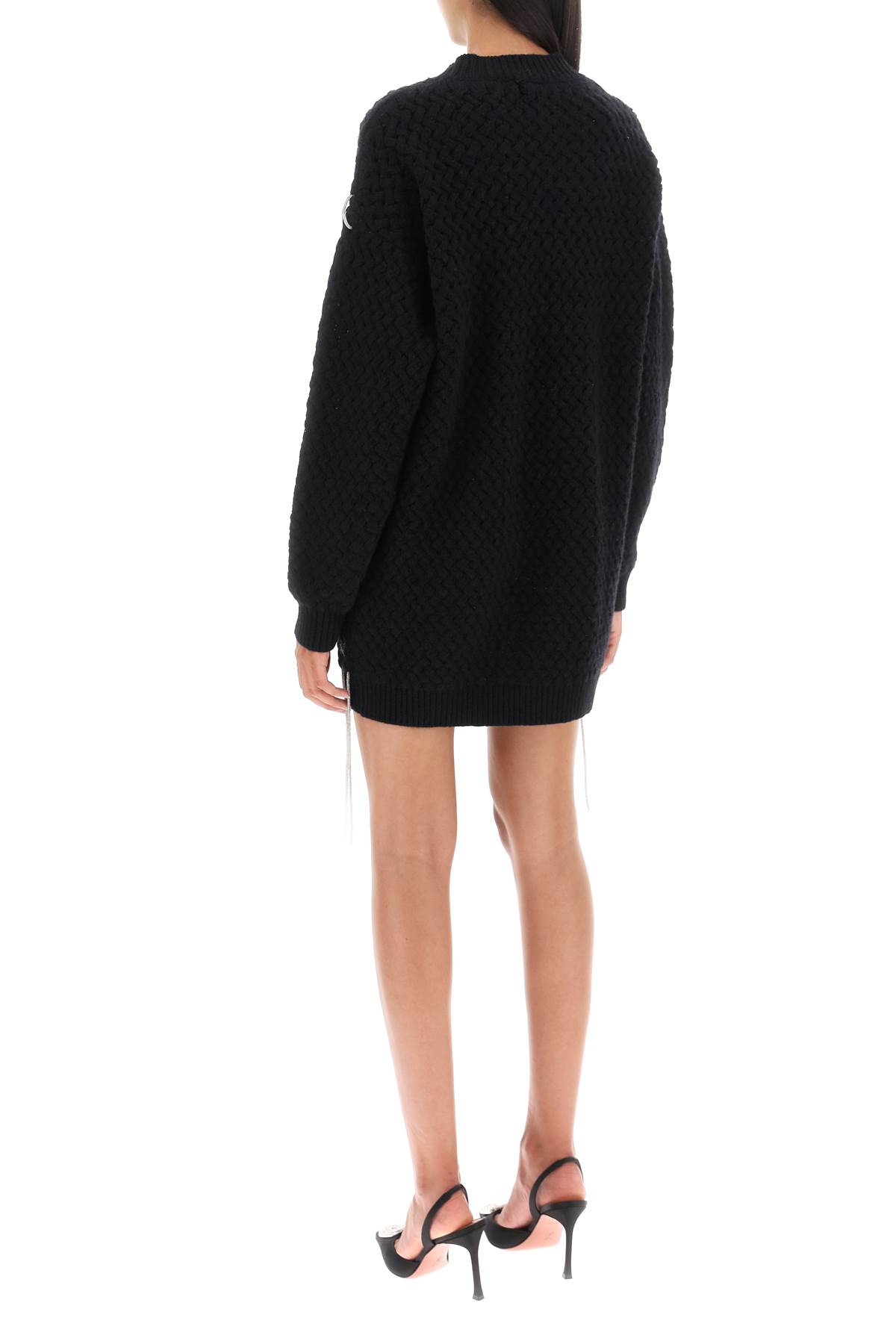 Shop Giuseppe Di Morabito Knitted Mini Dress With Rhinestone-studded Tubular In Black (black)