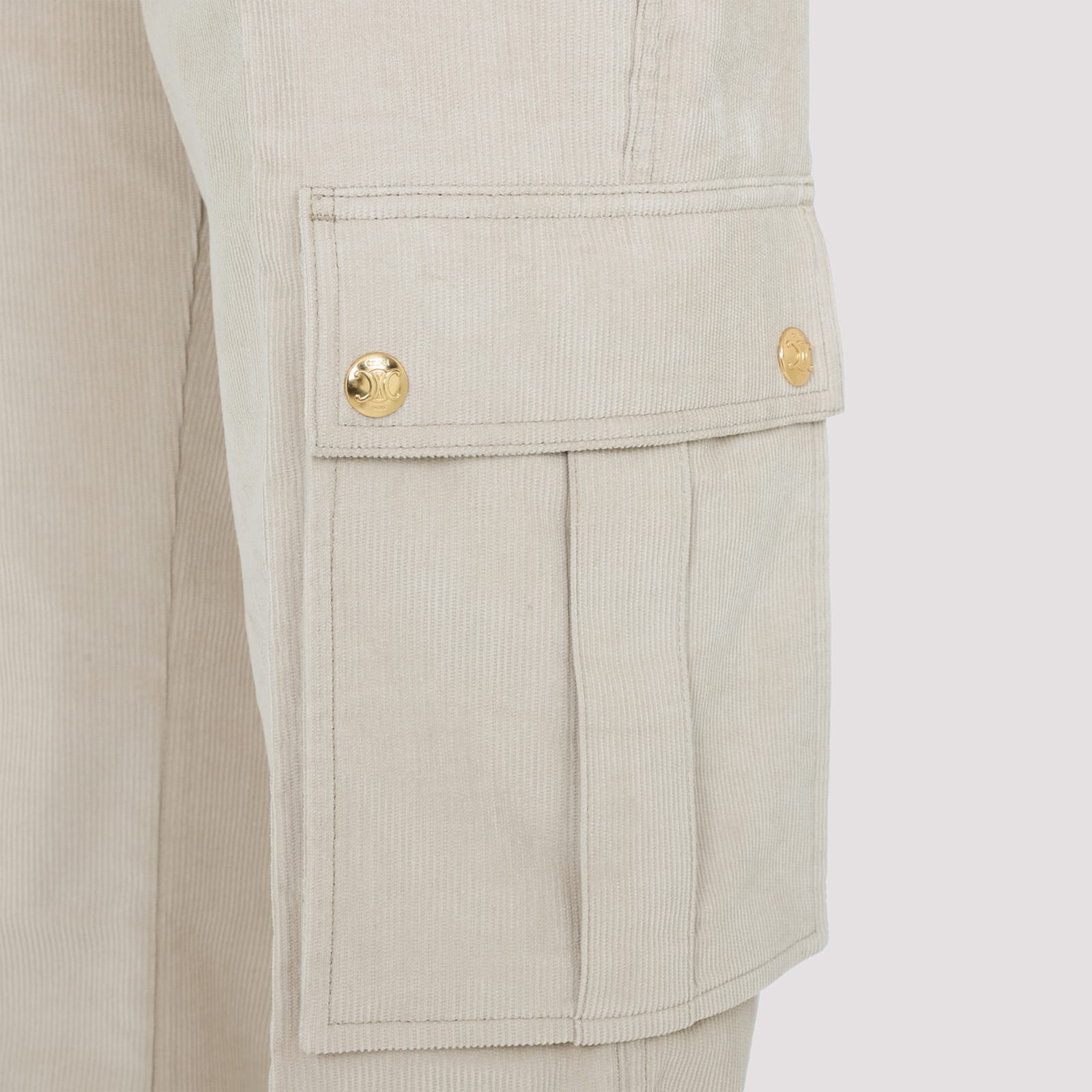 Celine Cargo Pants With Flared Leg And Pockets In Neutral