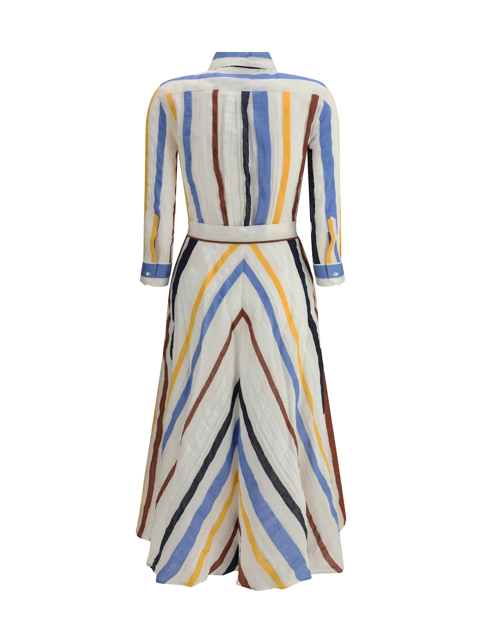 Sara Roka Striped Midi Dress In Fluid Linen Stripes