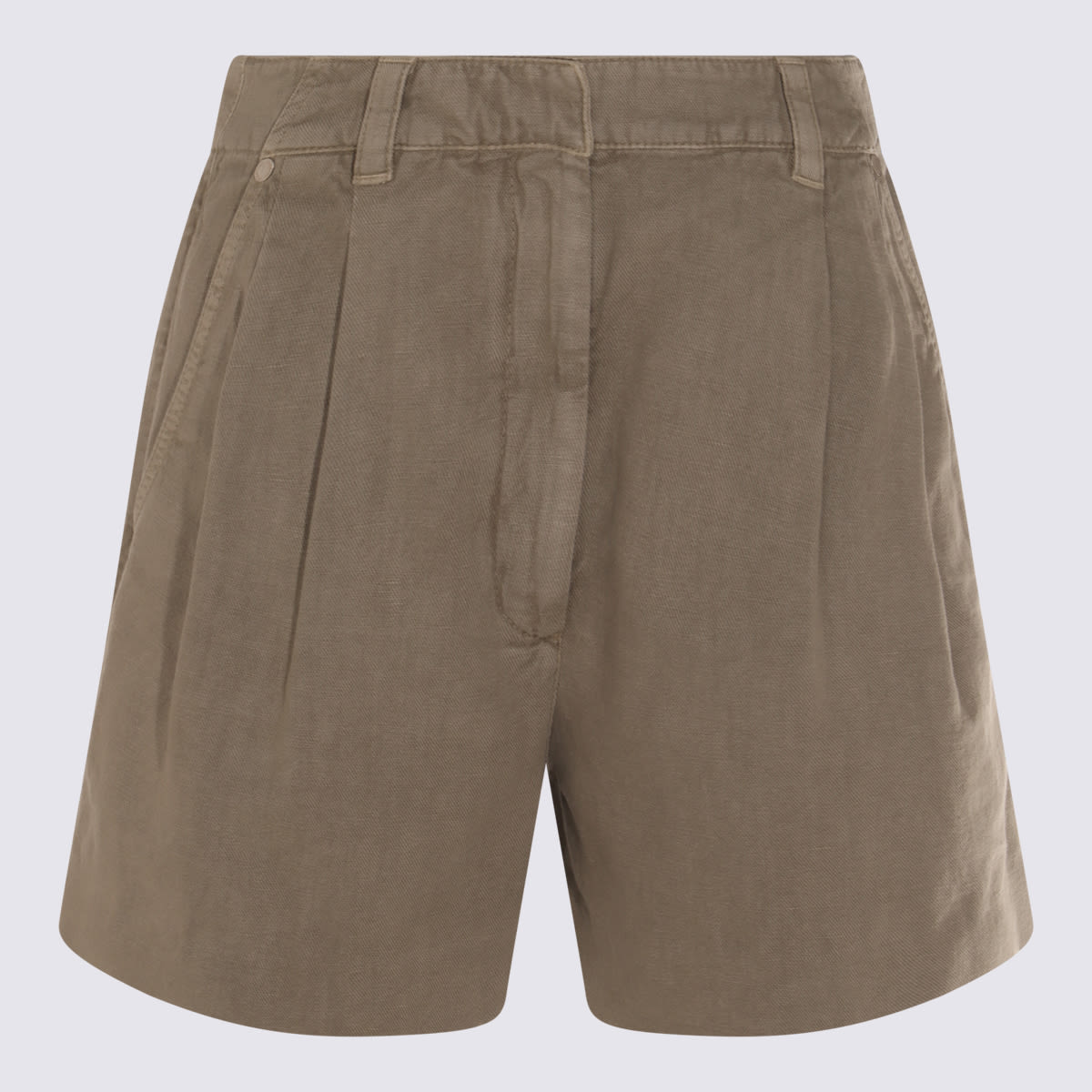 BRUNELLO CUCINELLI BEIGE COTTON AND LINEN BLEND SHORTS