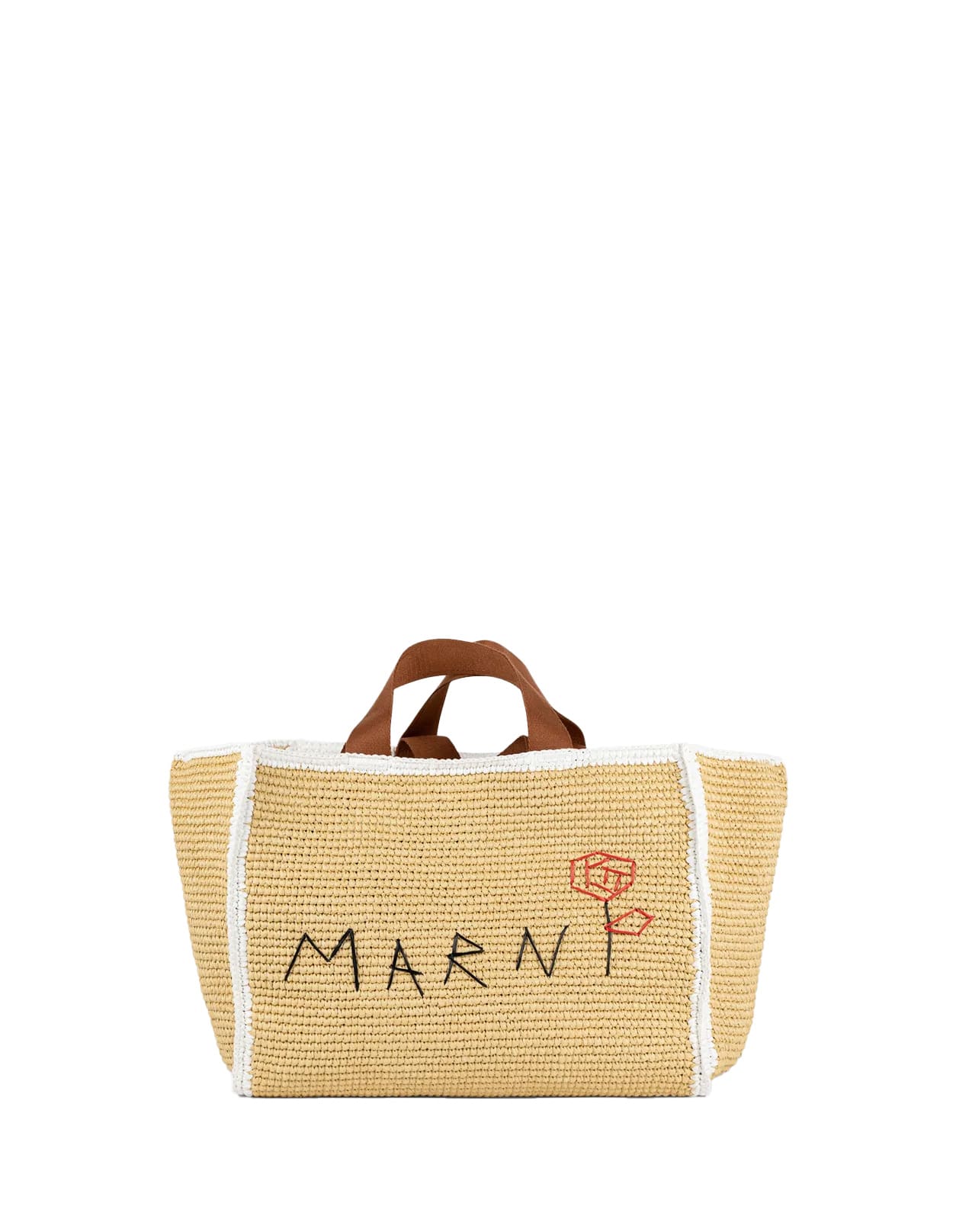 Marni Raffia Effect Macramé Knitted Sillo Shopping Bag In White