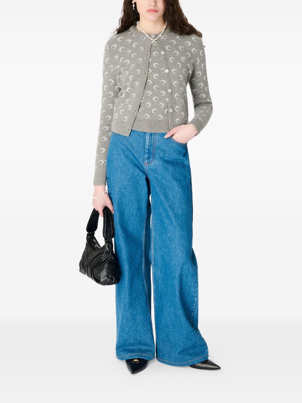 Marine Serre Crescent Moon Pattern Knit Cardigan In Multi