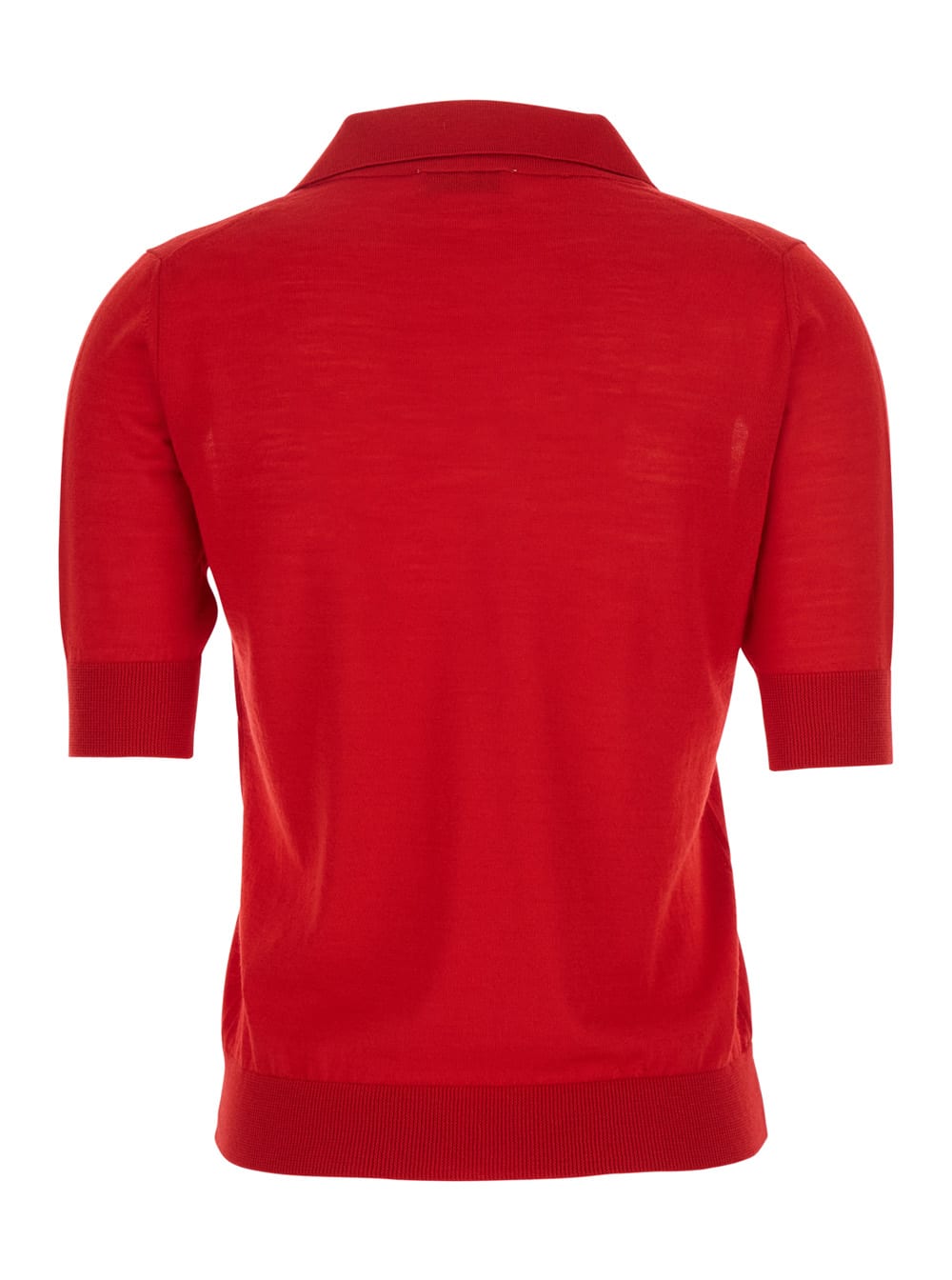 Pt Torino Red Polo With V-neck And Short Sleeves In Virgin Wool Woman In Red