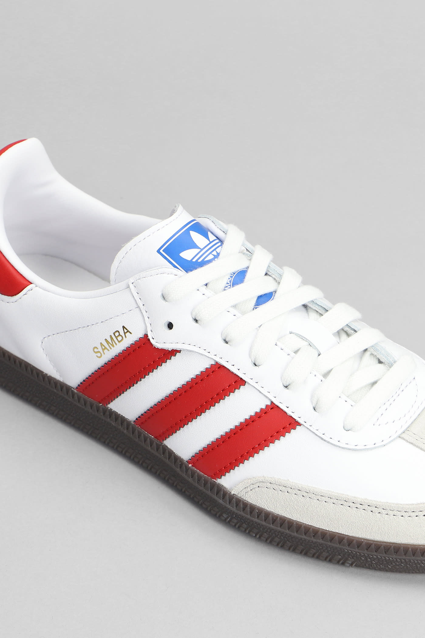 Shop Adidas Originals Samba Leather Sneakers In White/red