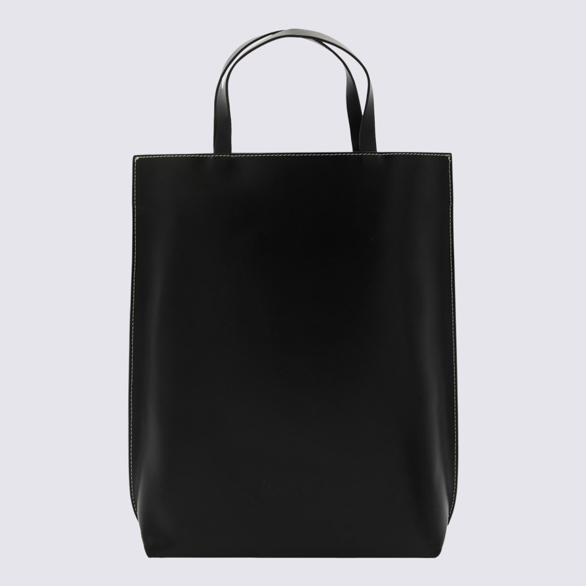 Shop Ganni Black Leather Banner Tote Bag
