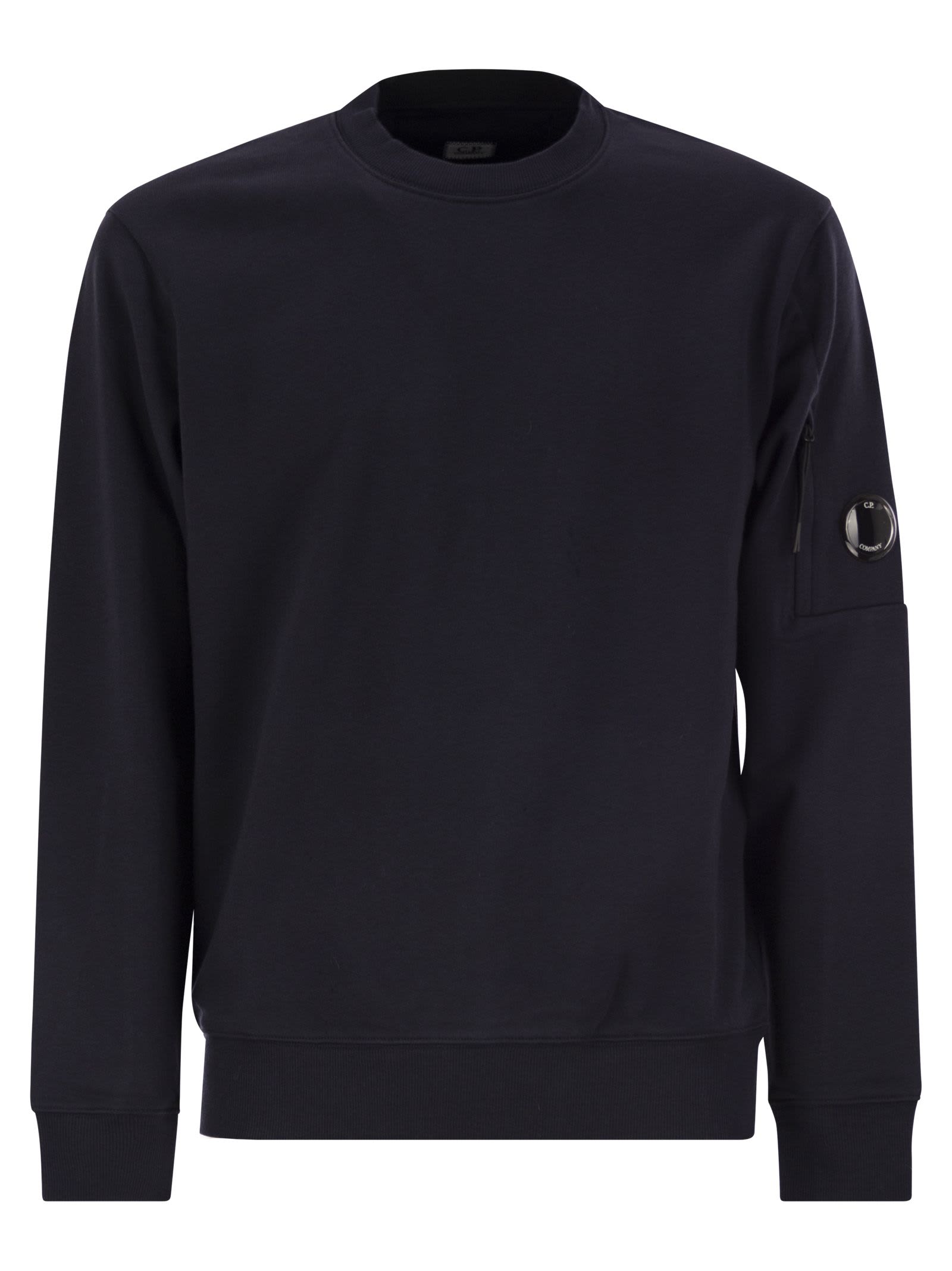 Shop C.p. Company Diagonal Raised Fleece Crew Neck Lens Sweatshirt In Dark Blue