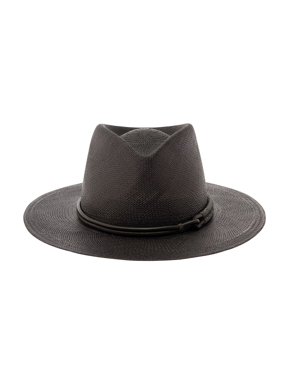 BRUNELLO CUCINELLI BLACK FEDORA HAT WITH MONILE DETAIL IN STRAW WOMAN