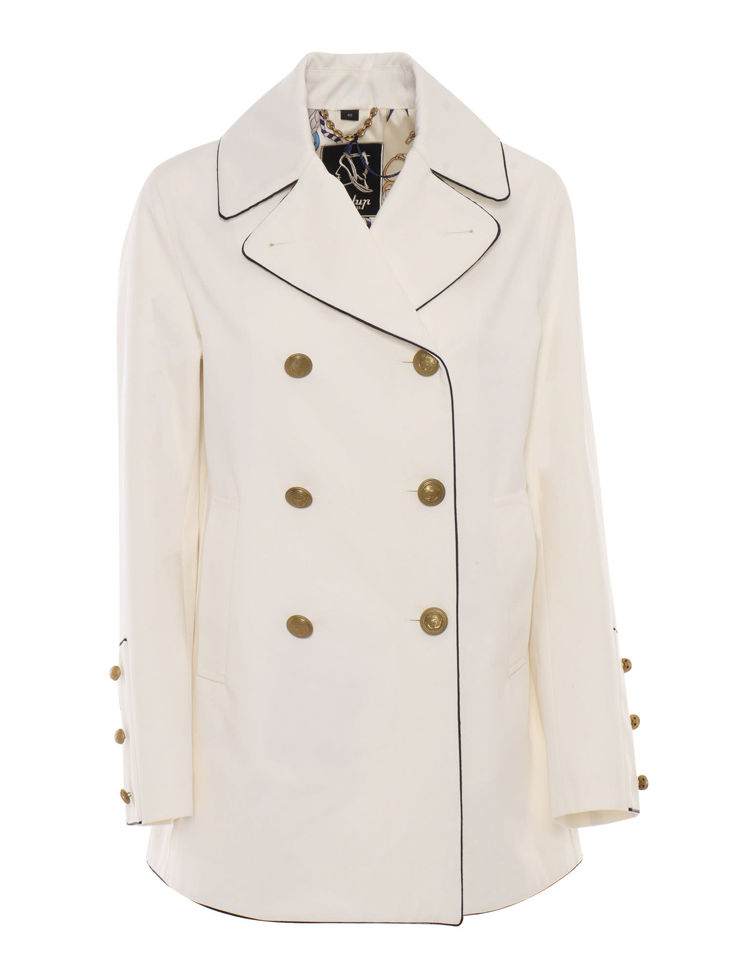 Sealup Dahlia Peacoat, Inner Navy Blue Piping, Branded Brass Button