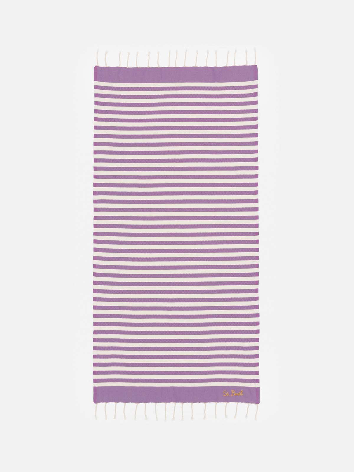 Mc2 Saint Barth Cotton Beach Towel Fouta With Purple Striped Print In Pink