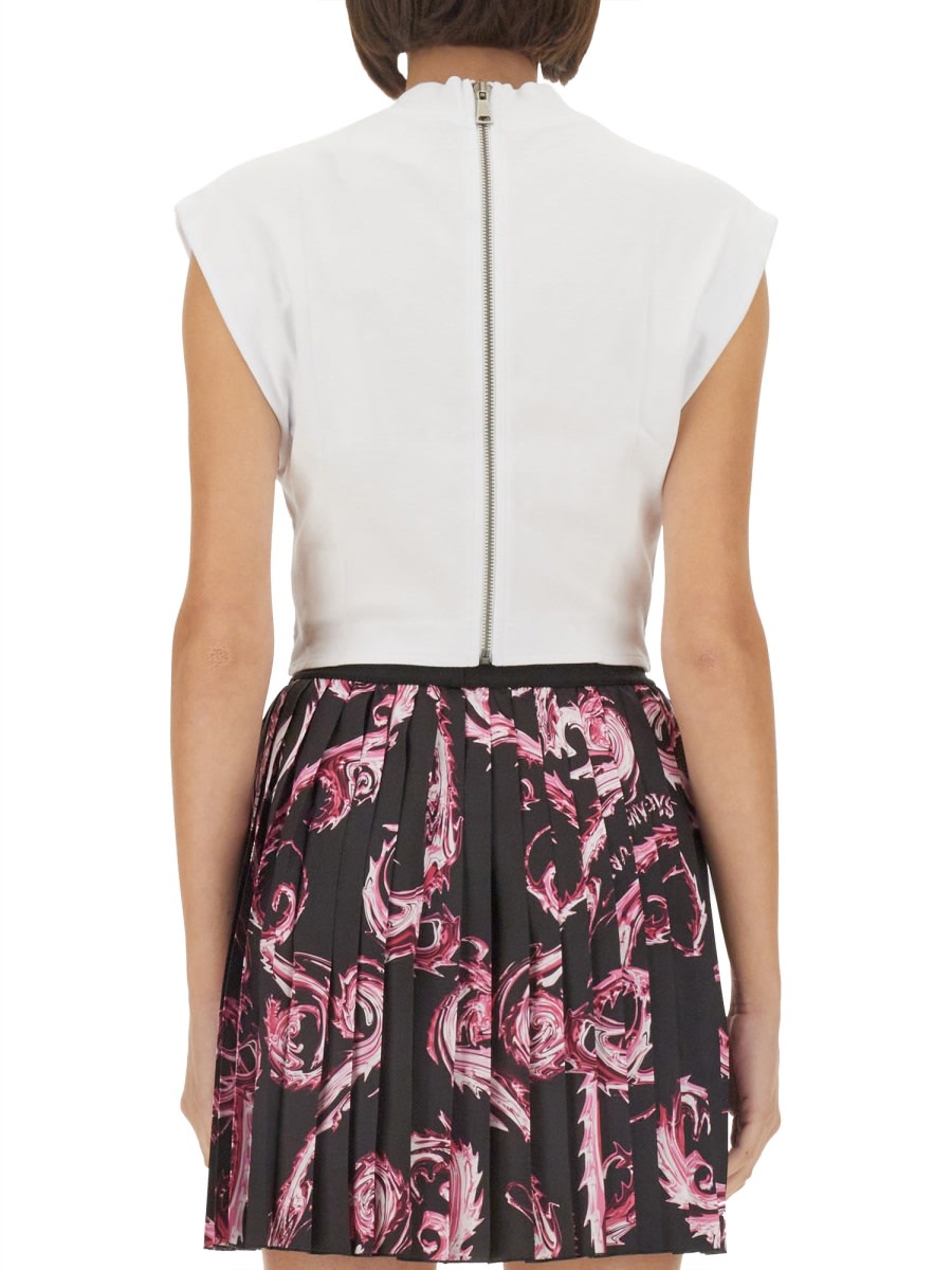 Versace Jeans Couture White Top With Logo And Cap Sleeves In White