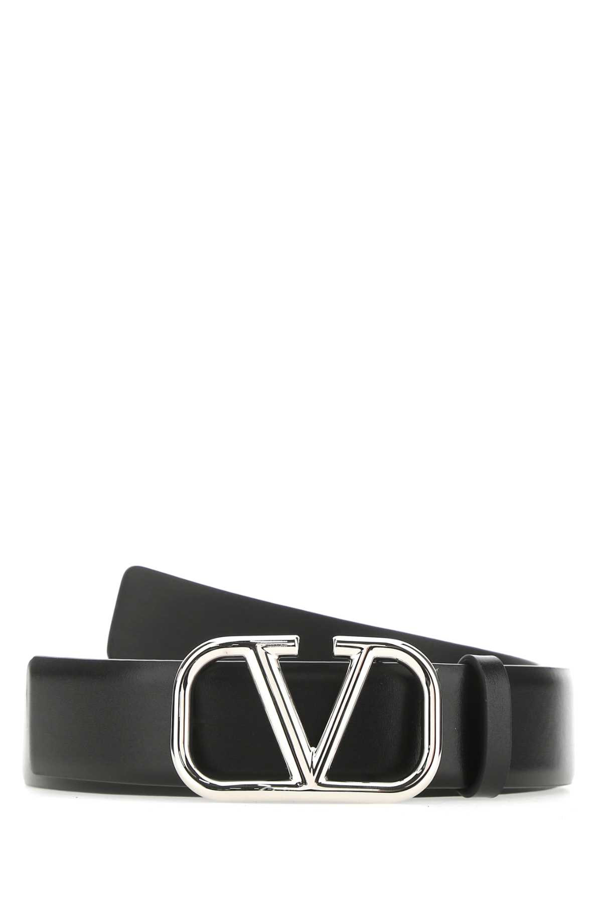 Shop Valentino Black Leather Vlogo Belt In Neronero