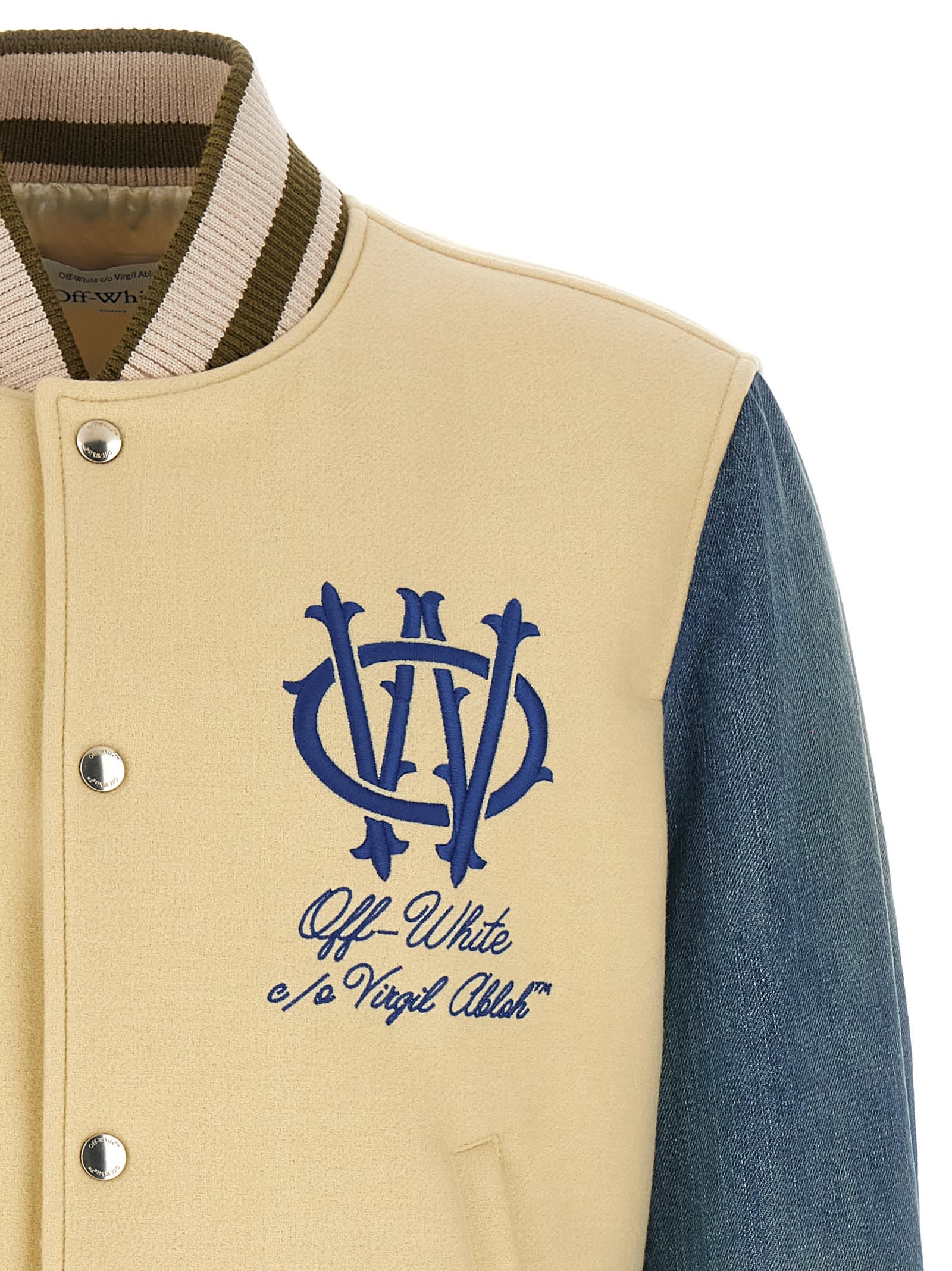 Off-white Gothic Wool Denim Varsity Puffer Jackets White In White