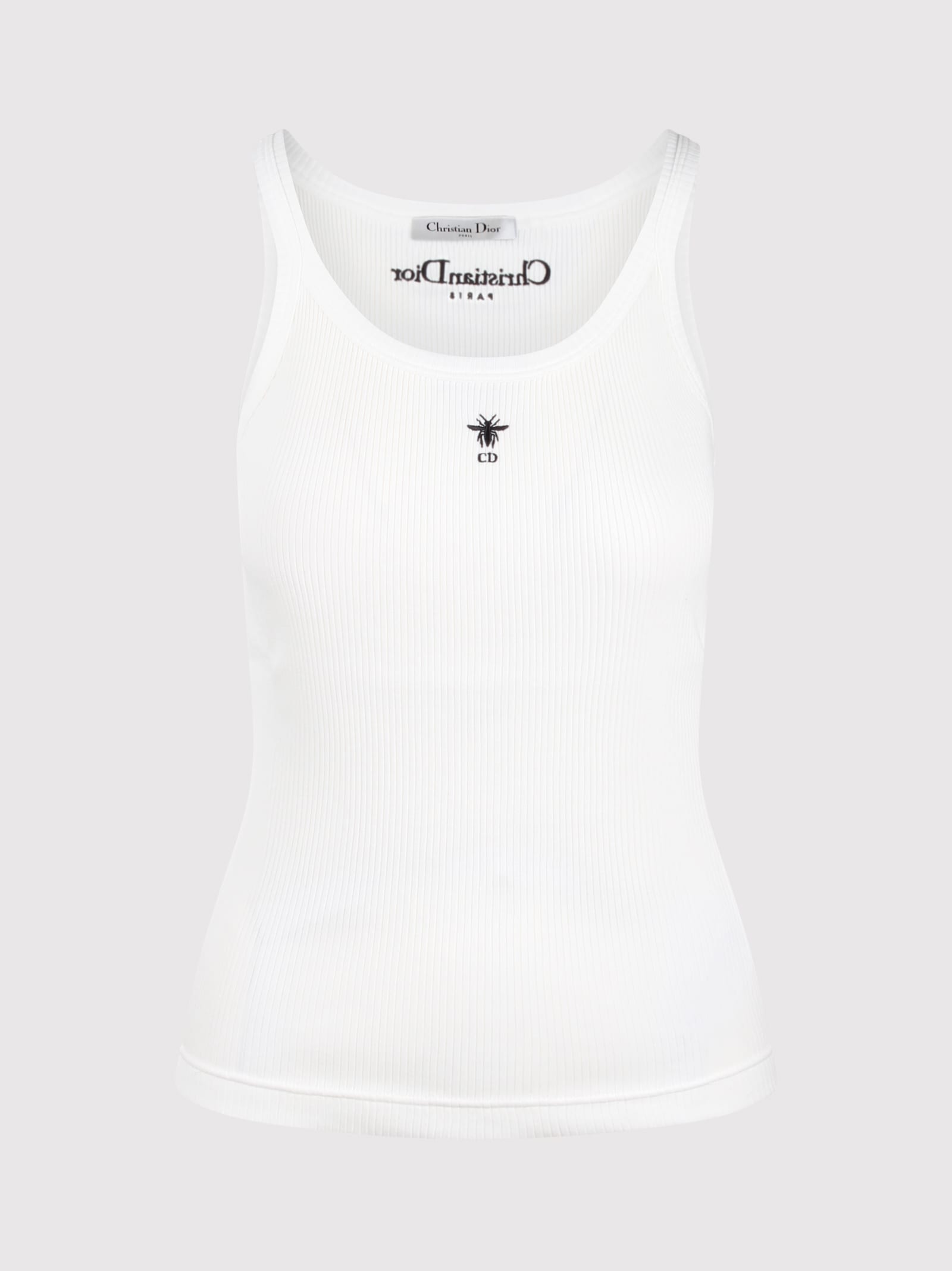 Dior Ribbed Scoop Neck Sleeveless Top In White