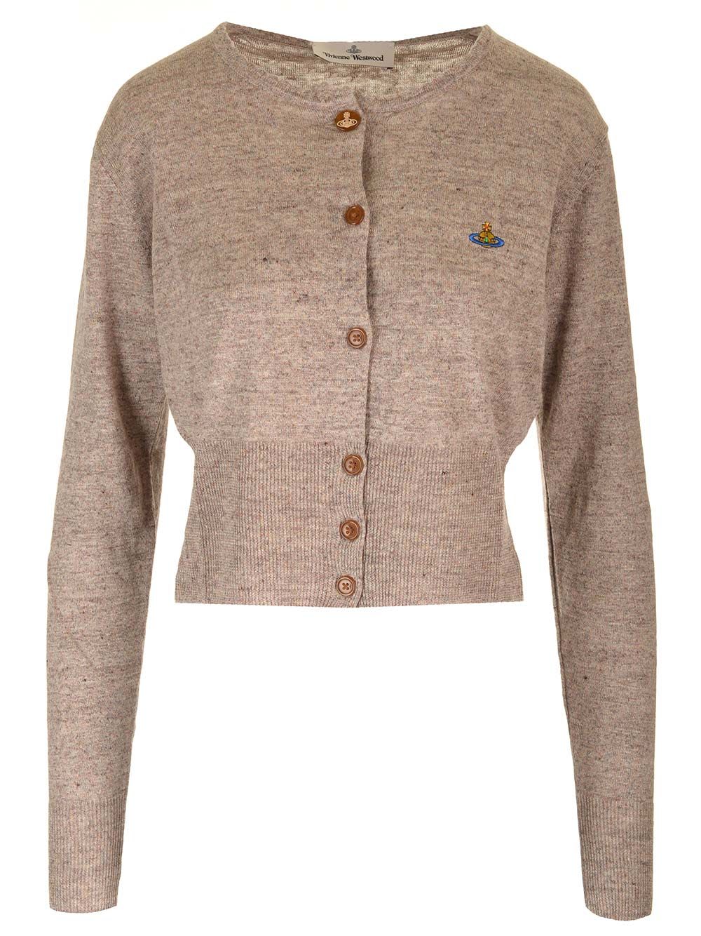 Shop Vivienne Westwood Brown Short Linen Cardigan In Beige