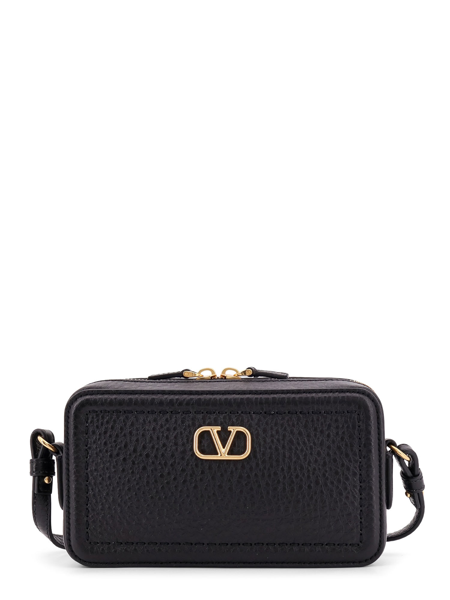 Valentino Adjustable Strap Leather Shoulder Bag In Black