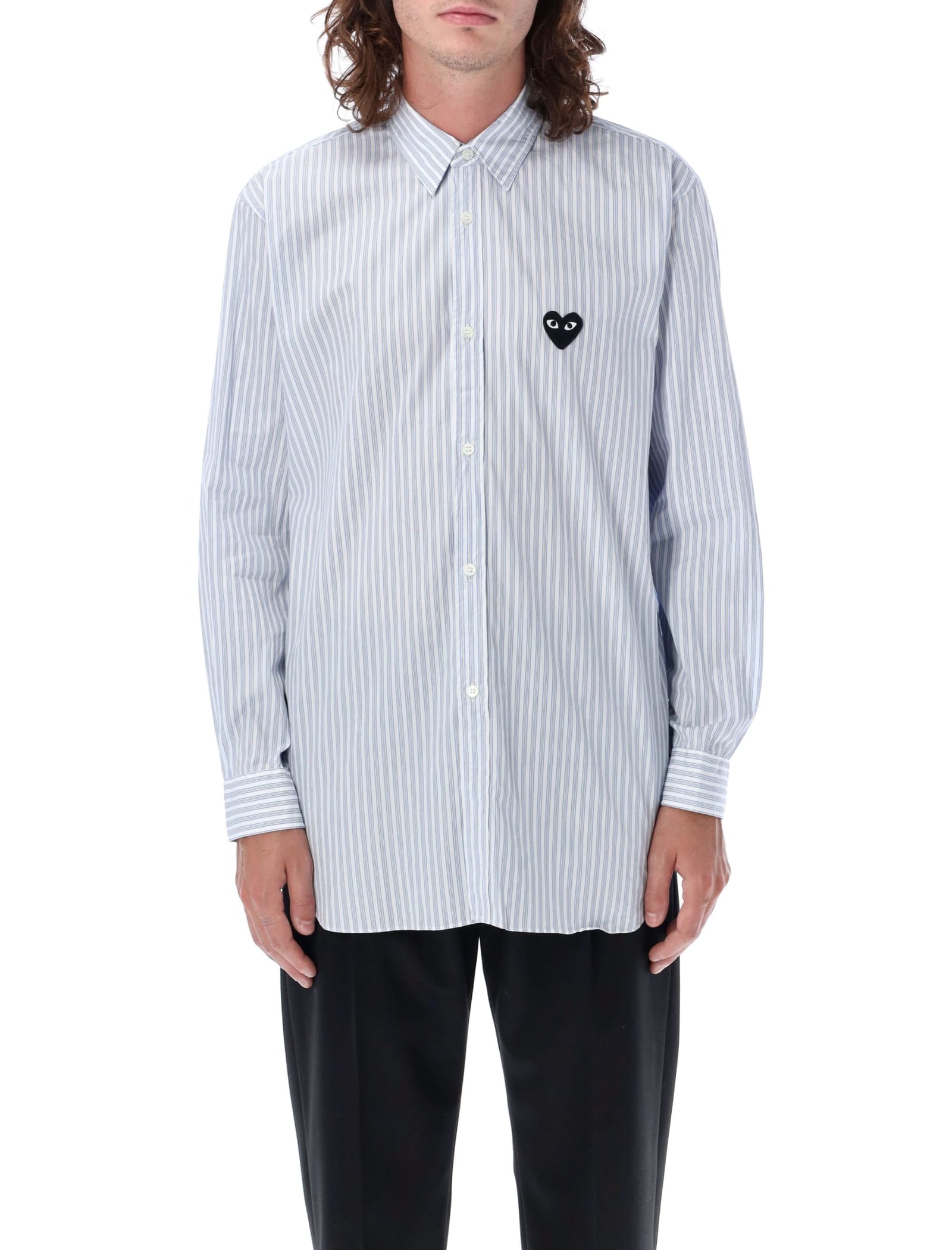 Shop Comme Des Garçons Play Heart Patch Shirt In Strip