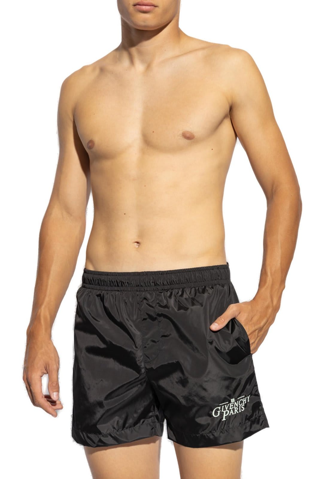 Shop Givenchy Logo Detailed Swim Shorts In Black