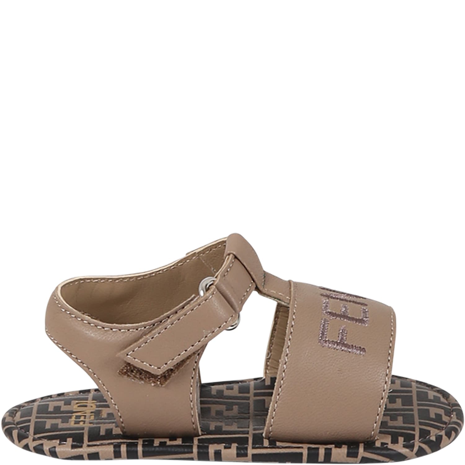 Fendi Brown Sandals For Baby Kids With Logo And Double Ff
