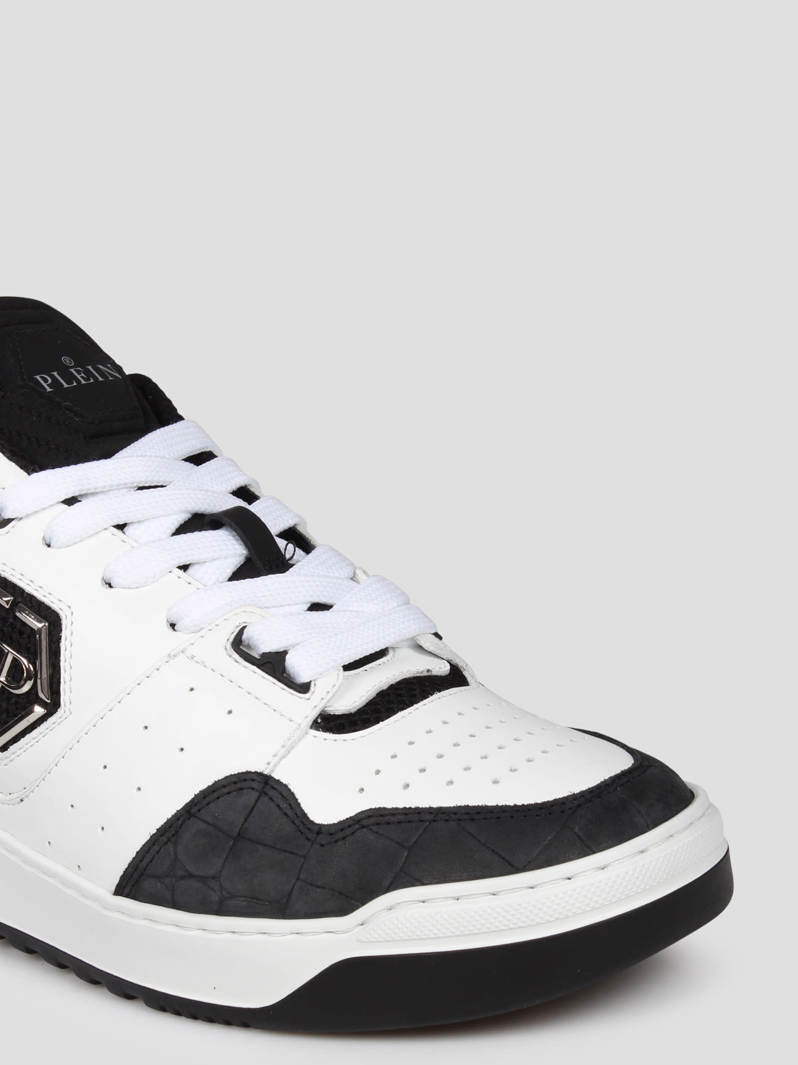 Shop Philipp Plein Croco Printed Leather Lo-top Sneakers In White