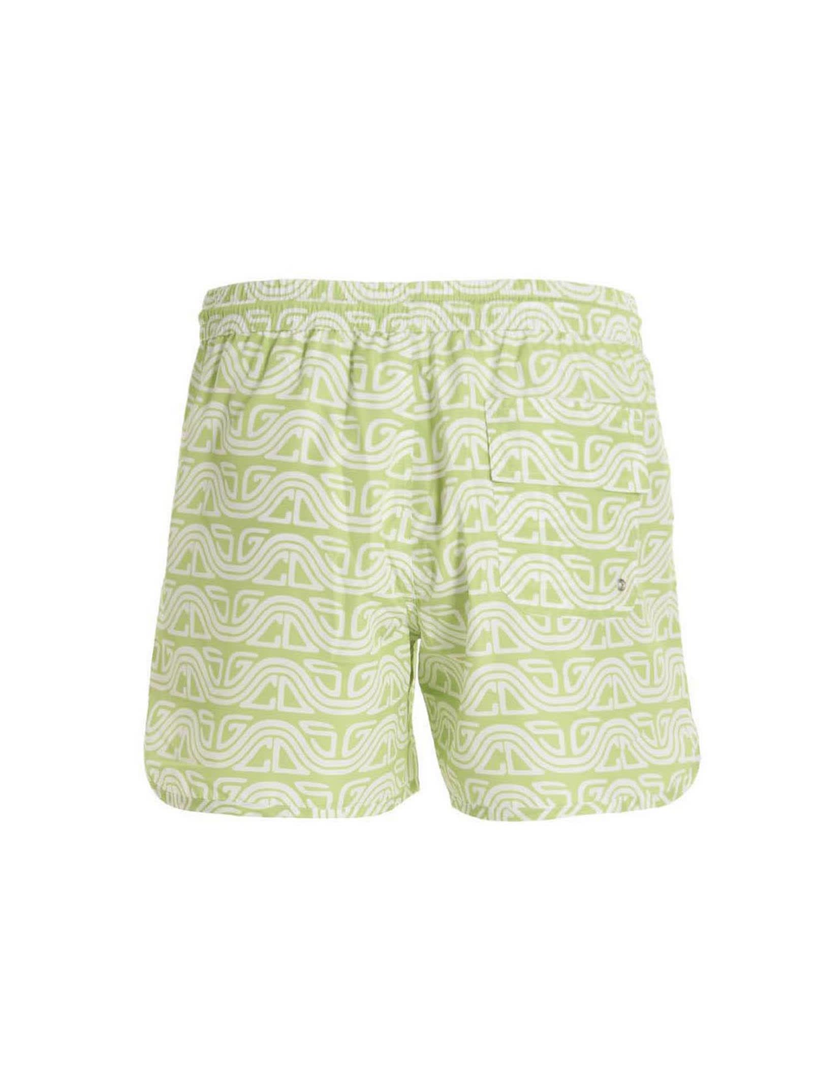 Shop Gcds Waved Logo Swimming Shorts In Green