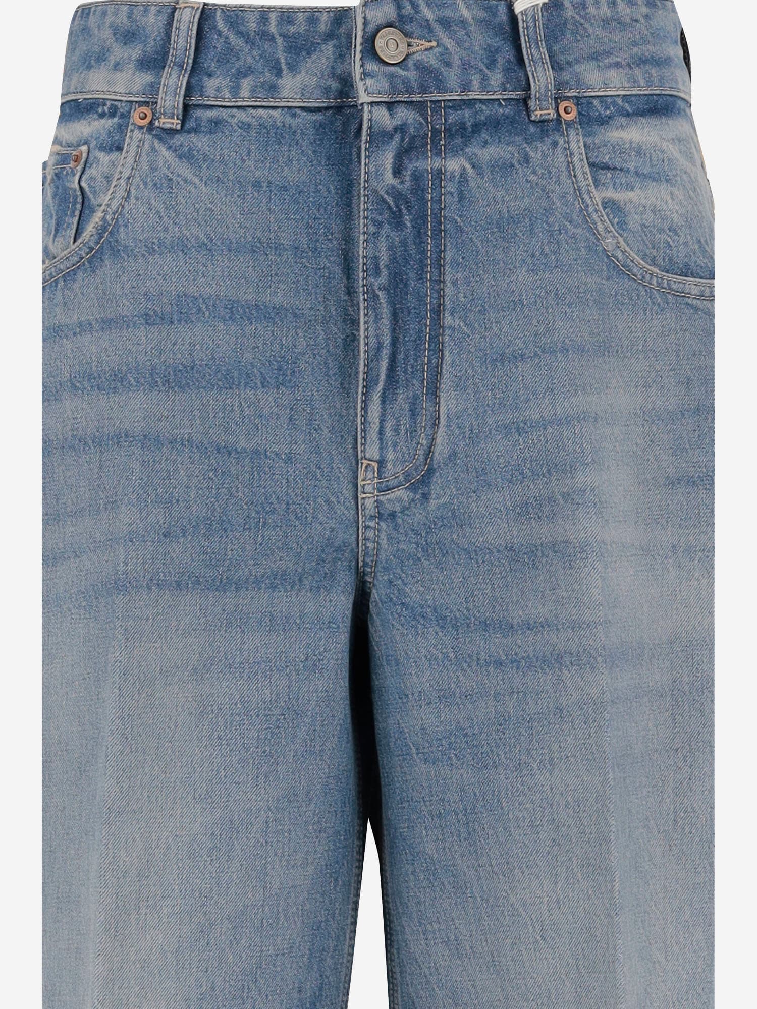Valentino Garavani Light Blue Jeans With Logo Patch On The Back And Jacquard Cuffs In Denim Woman In Denim