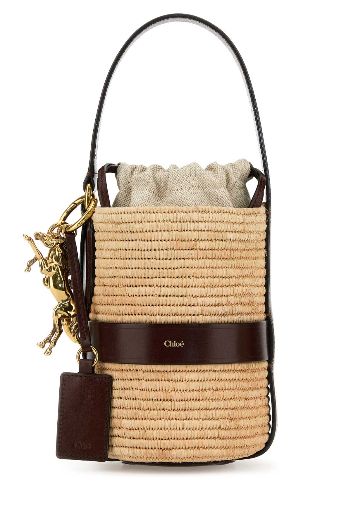 Chloé Two-tone Raffia And Leather Small Kerala 25 Bucket Bag