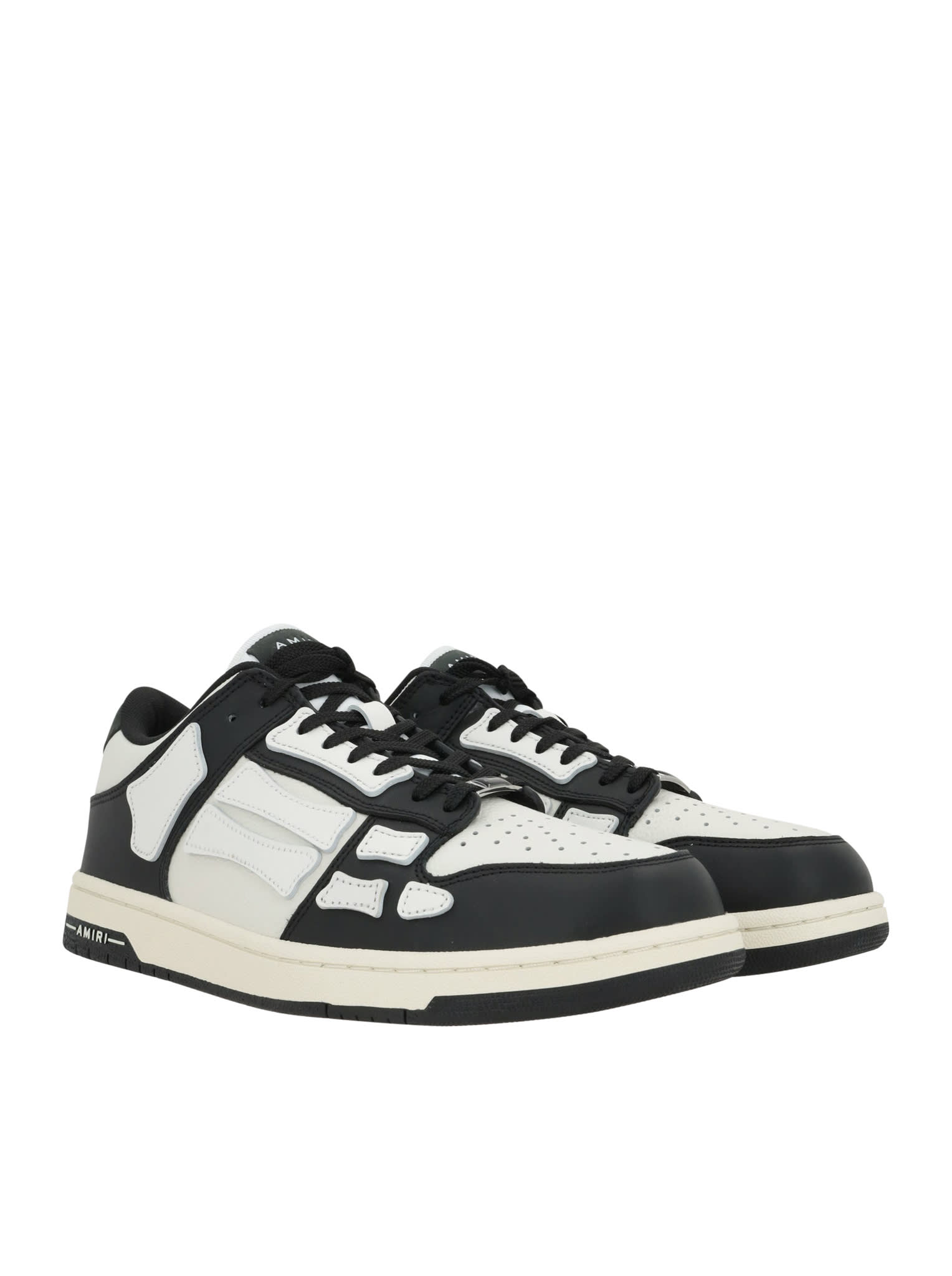 Amiri Multicolor Leather And Fabric Bandana Denim Skel Sneakers In Black White