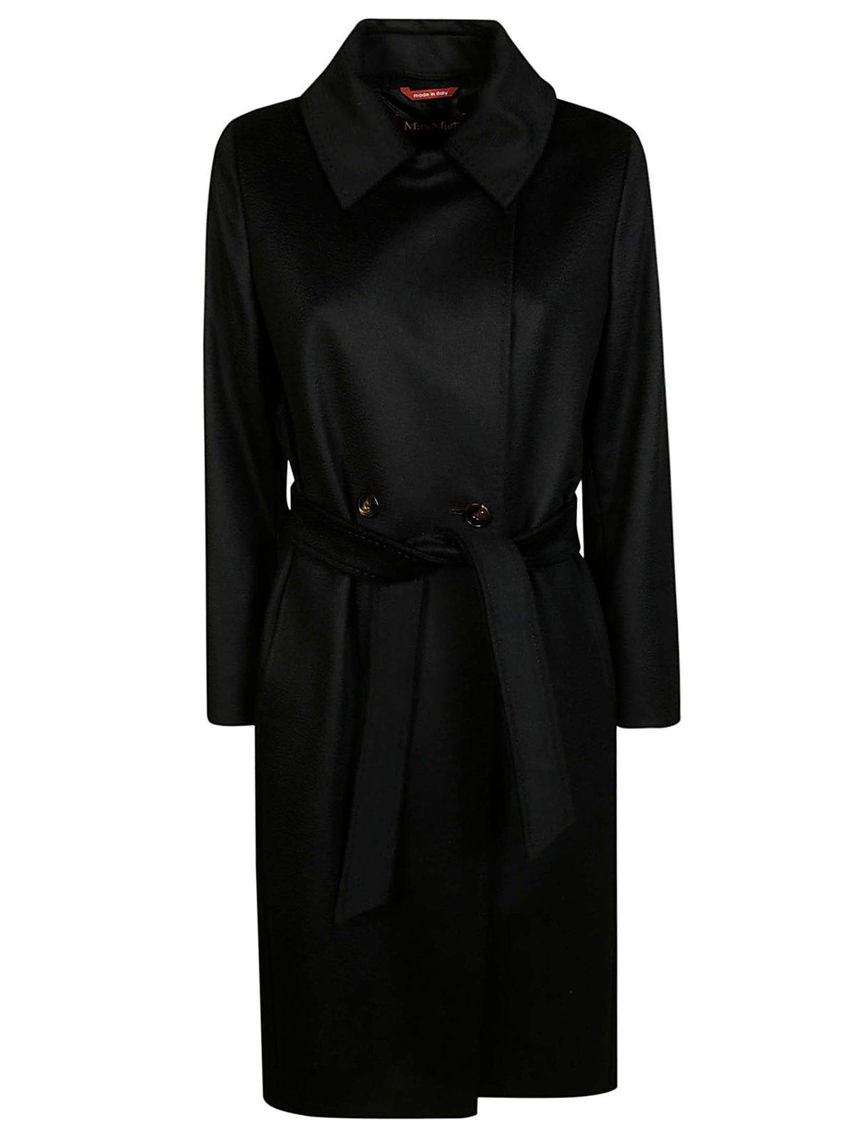 Shop Max Mara Long Double-breasted Coat In Nero