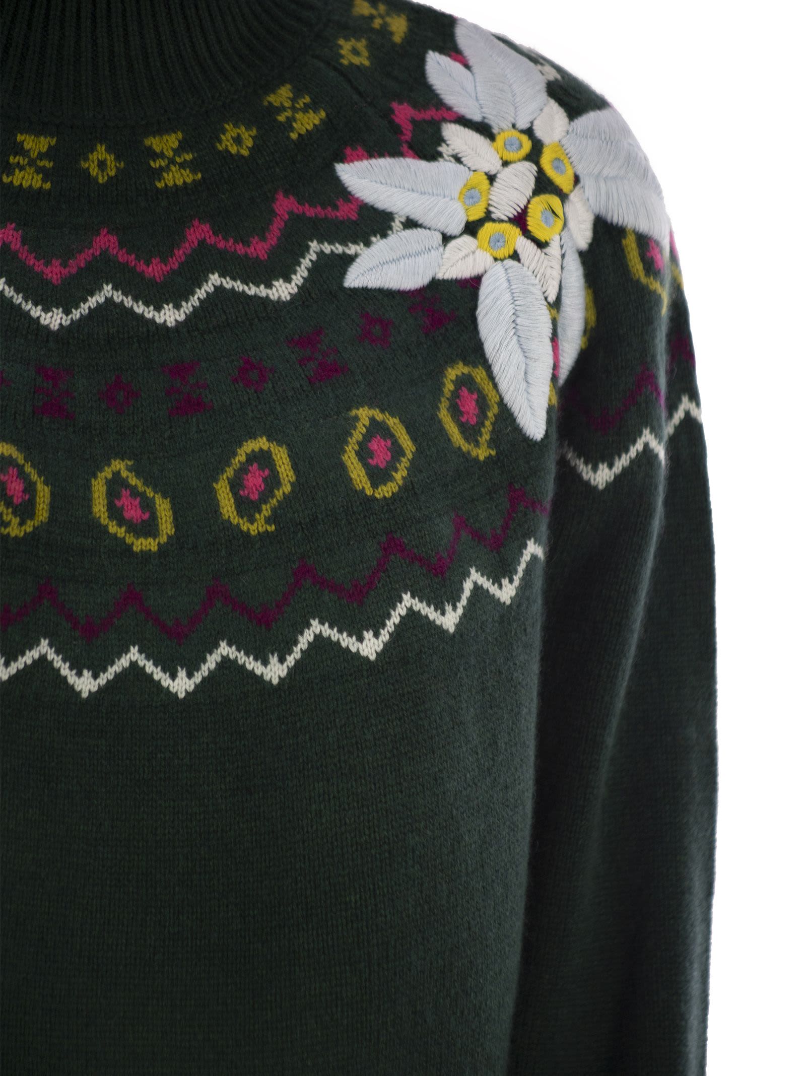 Mc2 Saint Barth Wool-blend Jumper With Embroidery In Green