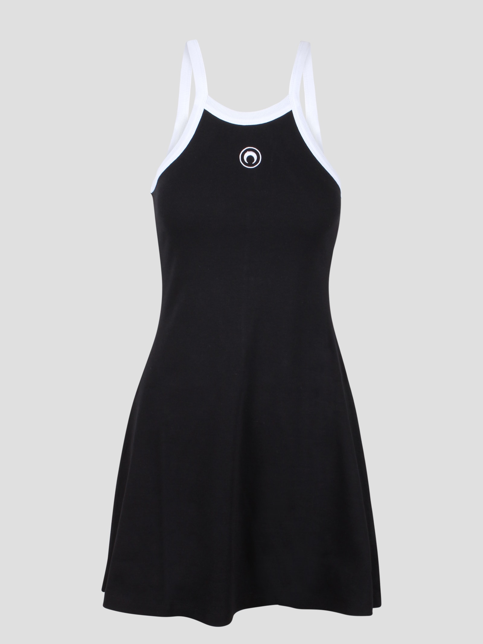 Shop Marine Serre Organic Cotton Rib Flared Dress In Black