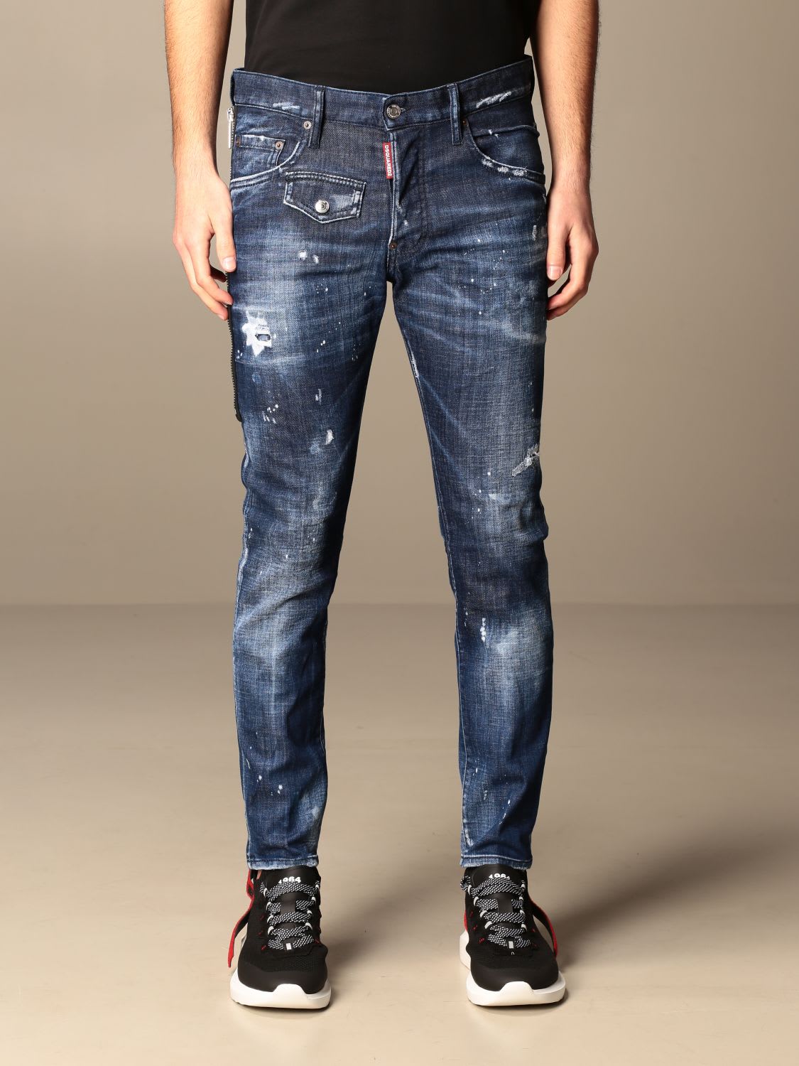 Dsquared2 Jeans Dsquared2 5-pocket Skater Jeans In Used Denim With Rips And Zip