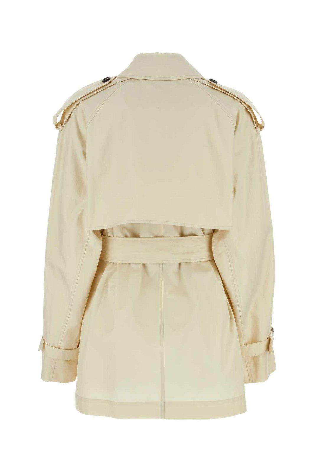 Shop Burberry Double Breasted Belted Trench Coat In White