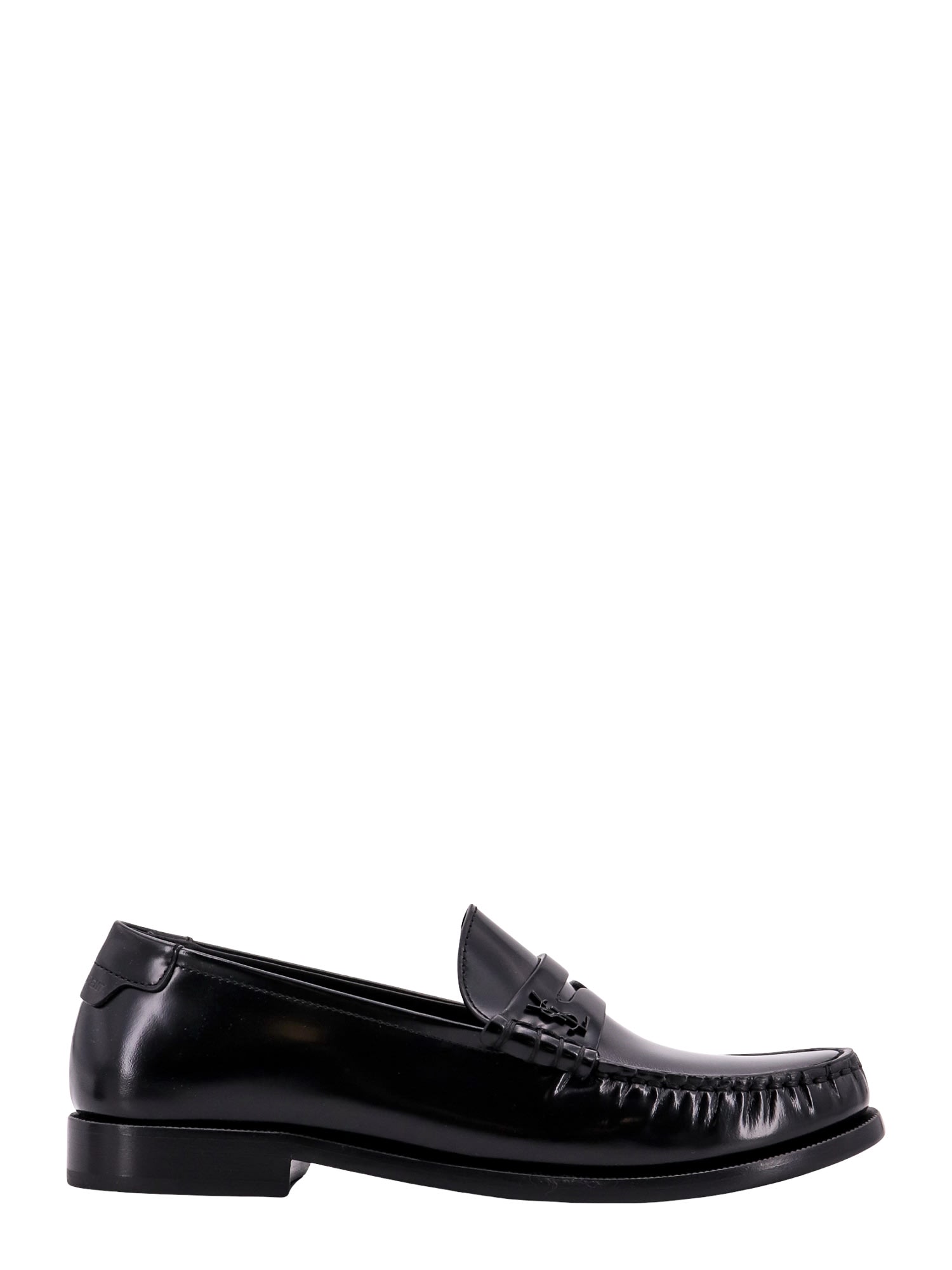 Shop Saint Laurent Logo Plaque Applique Loafers In Black