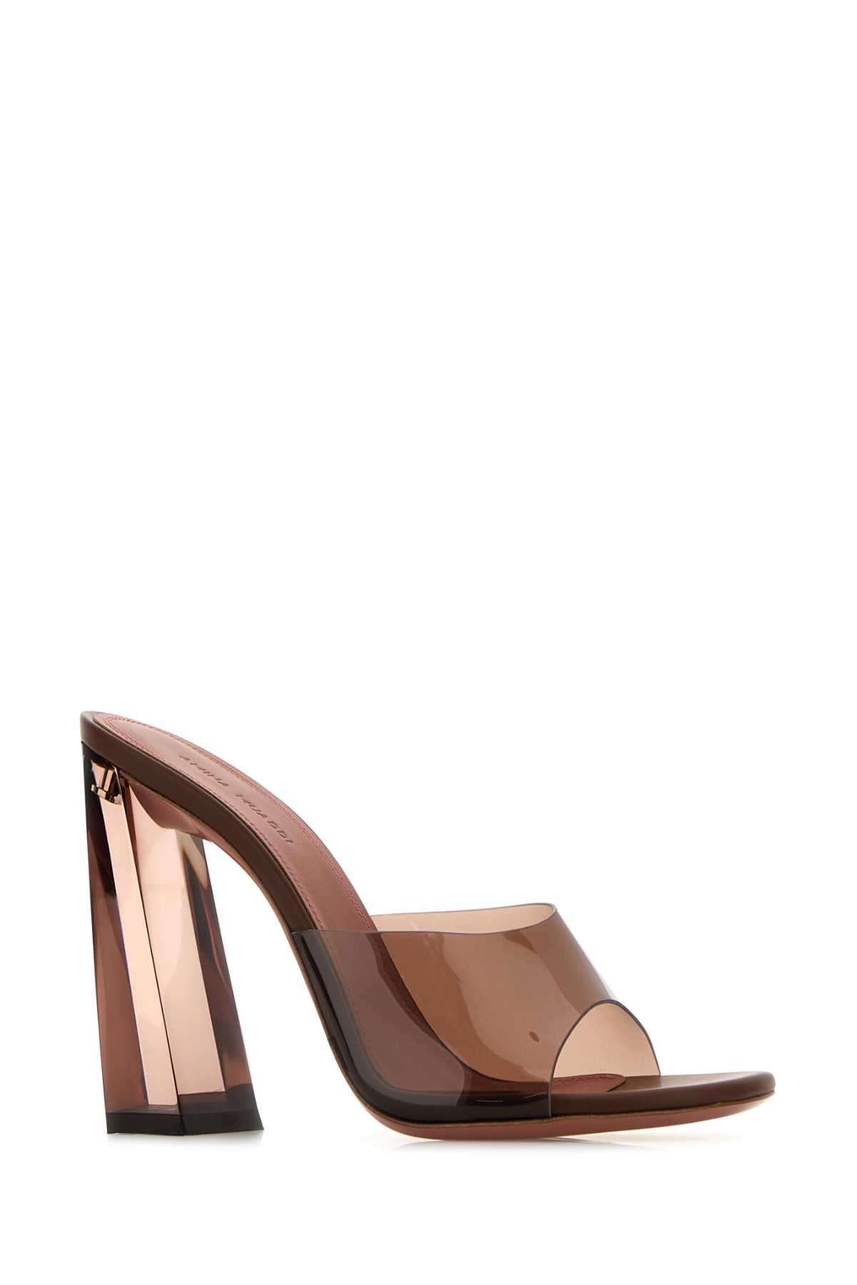 Amina Muaddi Brigitte Clear Block-heel Mule Sandals In Mocha