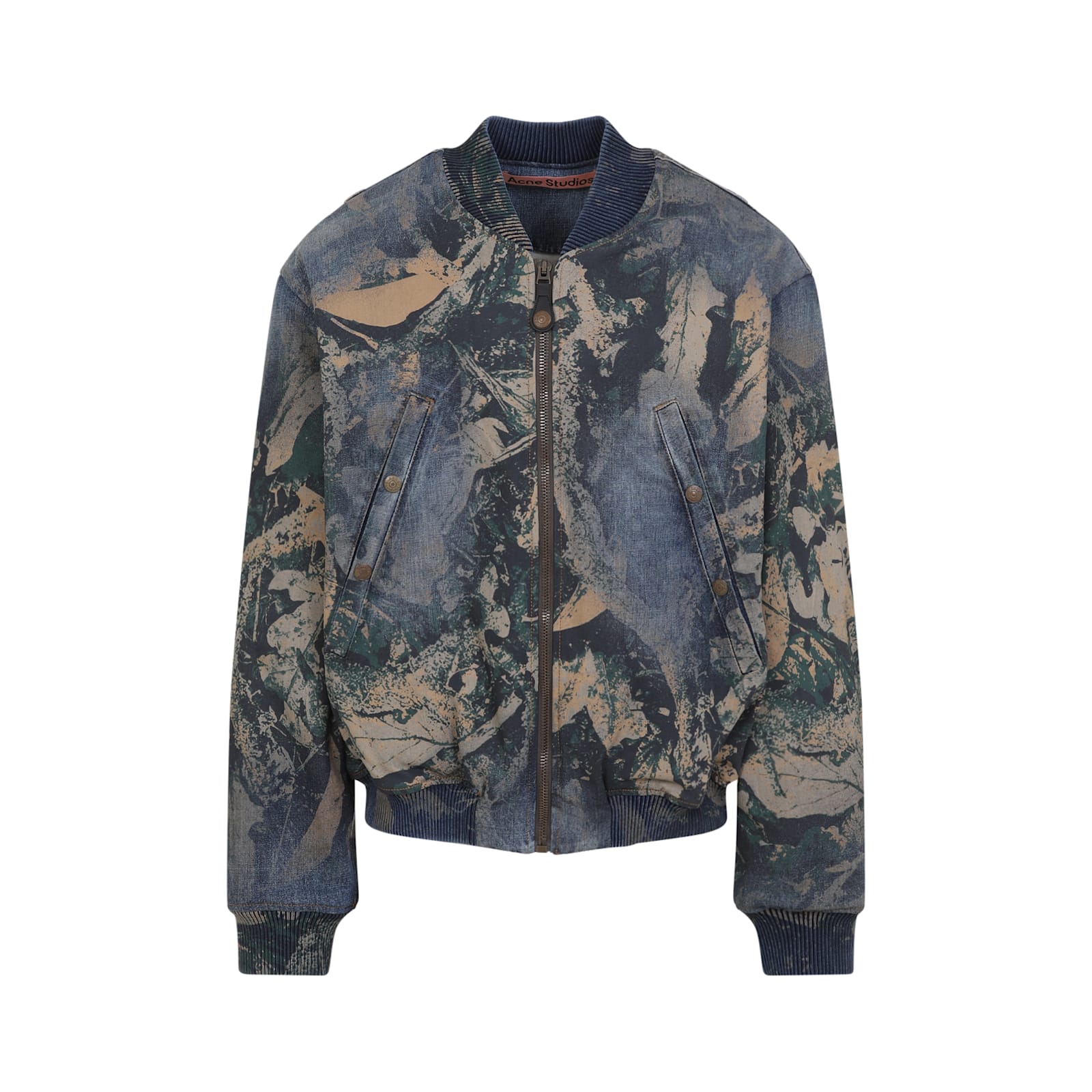 Acne Studios Graphic Print Denim Bomber Jacket In Brown