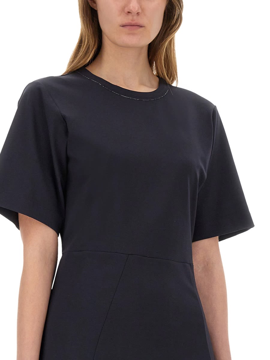 Fabiana Filippi Relaxed Black Midi Dress With Gathered Waist In Blue